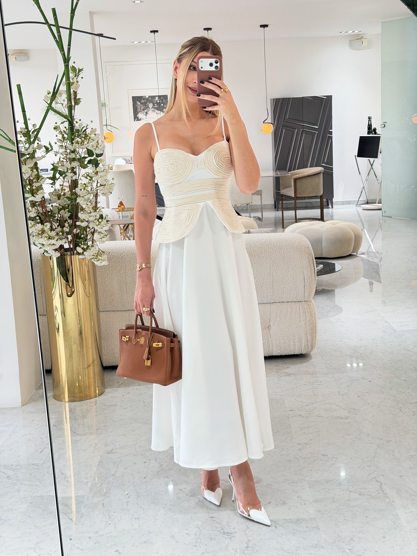 Vestido blanco con tejido beige chicways