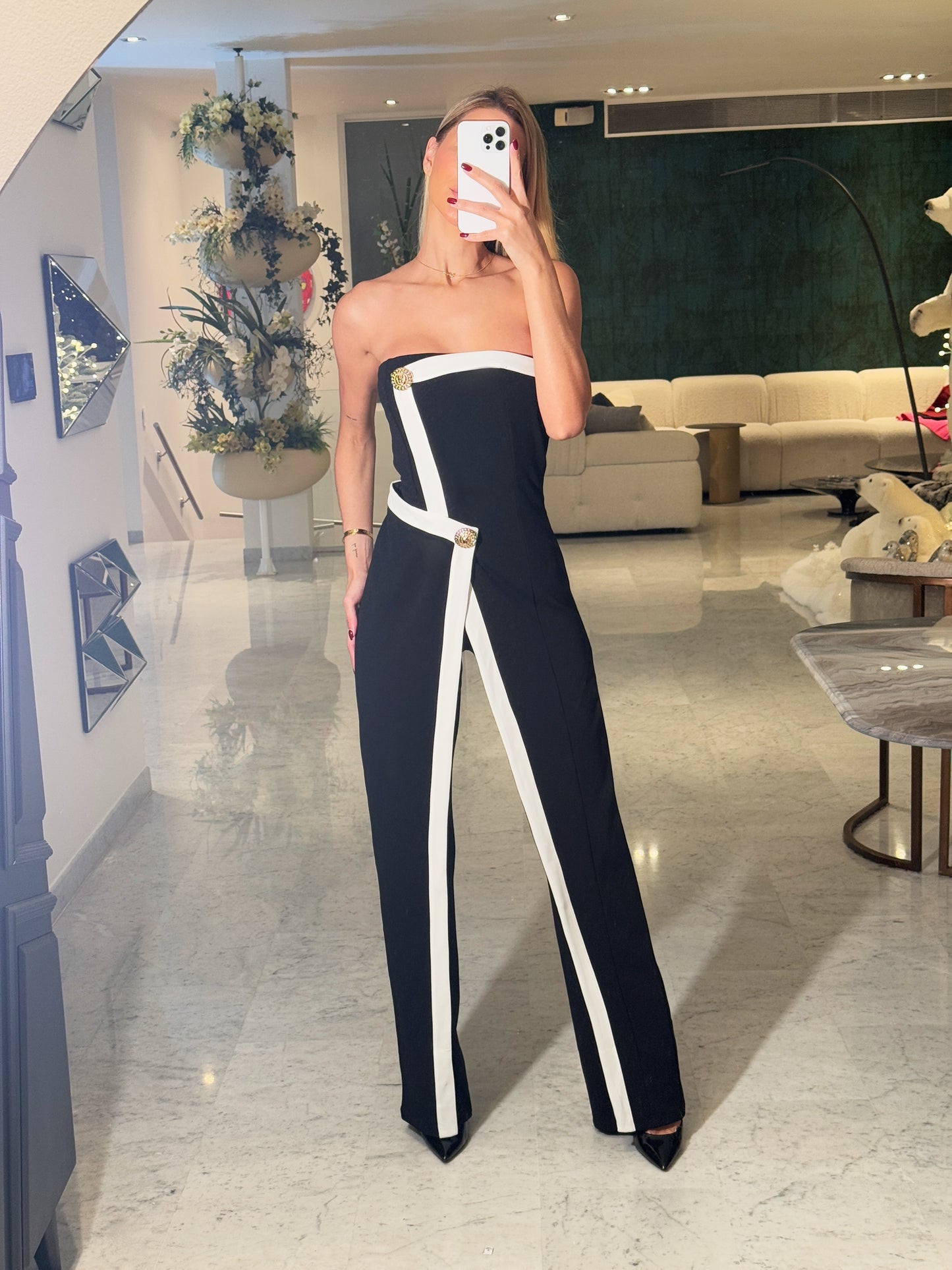 Jumpsuit corset negro con blanco valentine