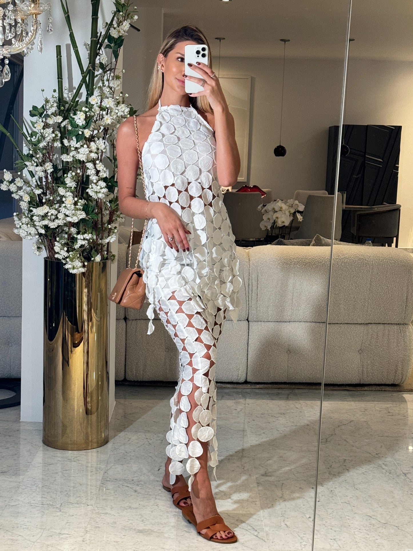 Set de top y falda blanco de círculos