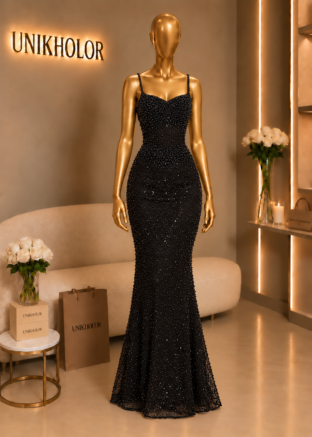 Vestido negro con perlas negras cb 1S