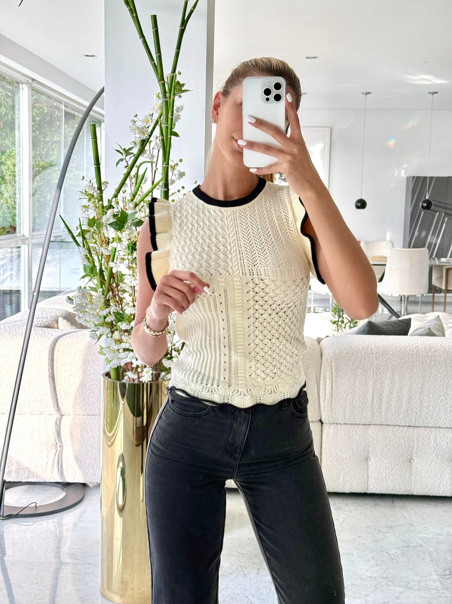Top Lumiere beige con negro