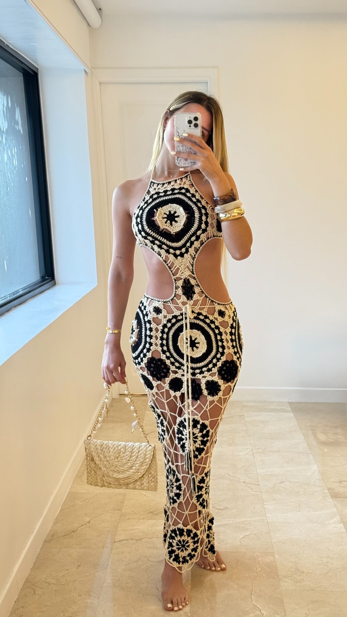 Vestido tejido beige con negro cb