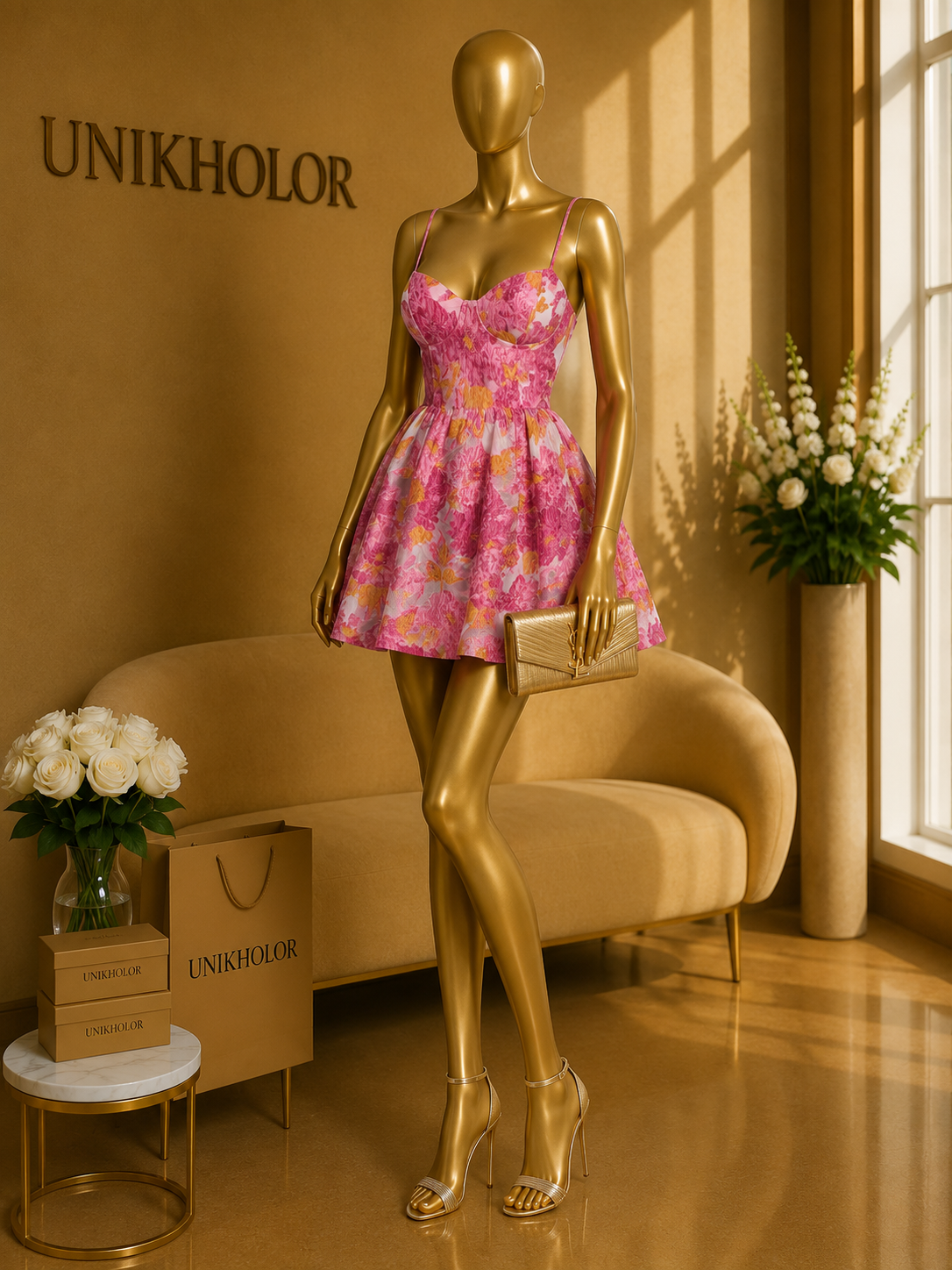 Vestido fucsia floreado corto cb