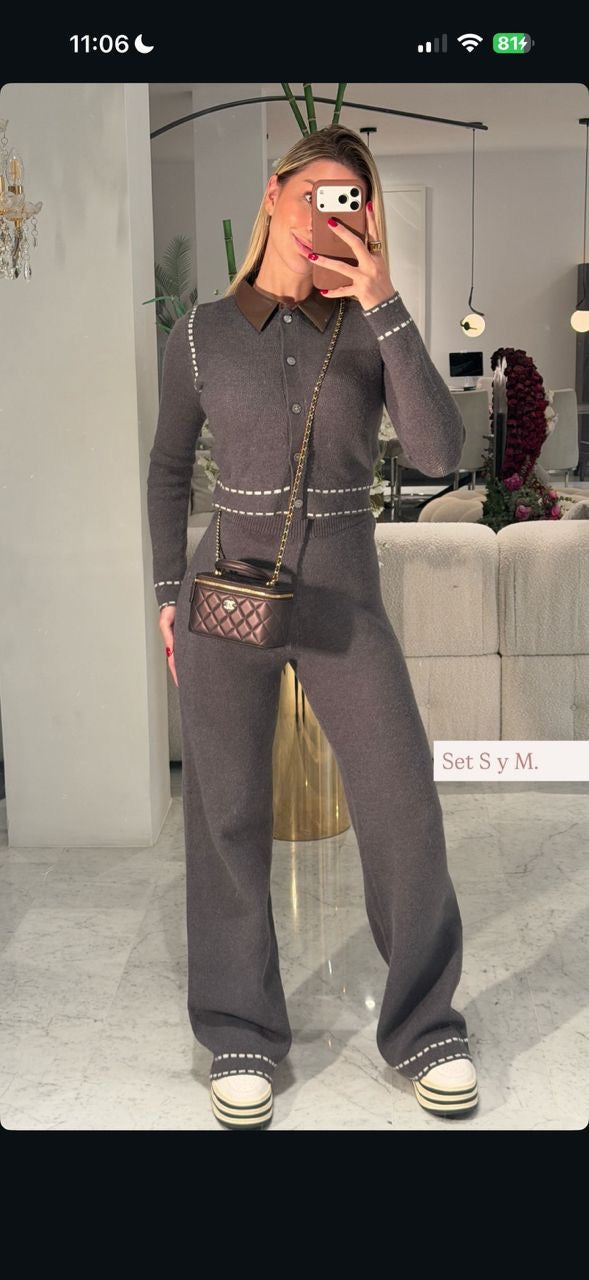 Set gris con cuello de cuerina cb