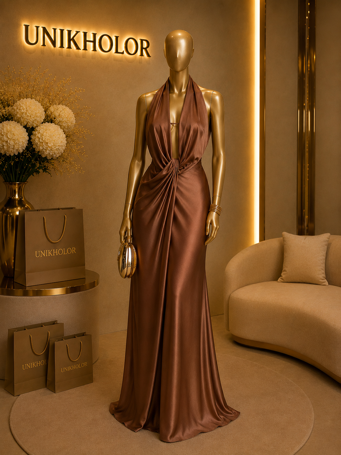 Vestido marrón stretch largo Cb