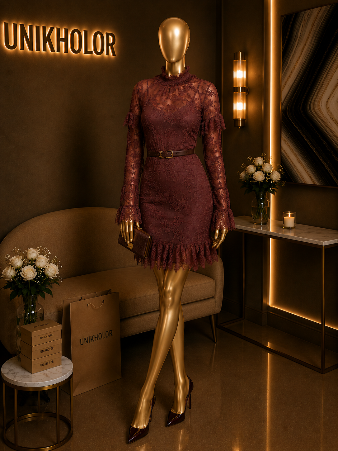 Vestido marron de encaje cb