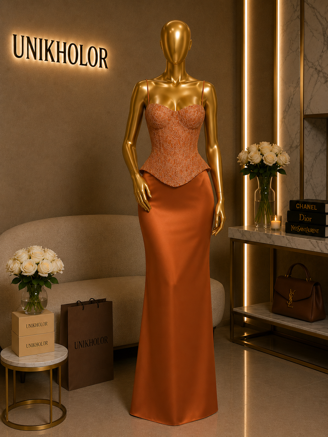 Set terracota de corset y falda chica Cb
