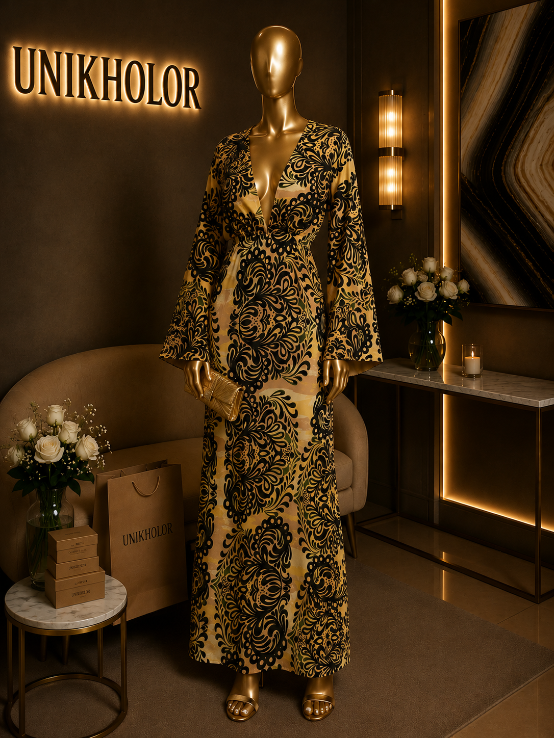 Vestido de seda estampado cb