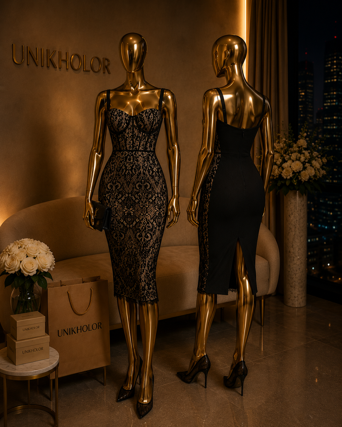 Vestido bandage negro con encaje cb