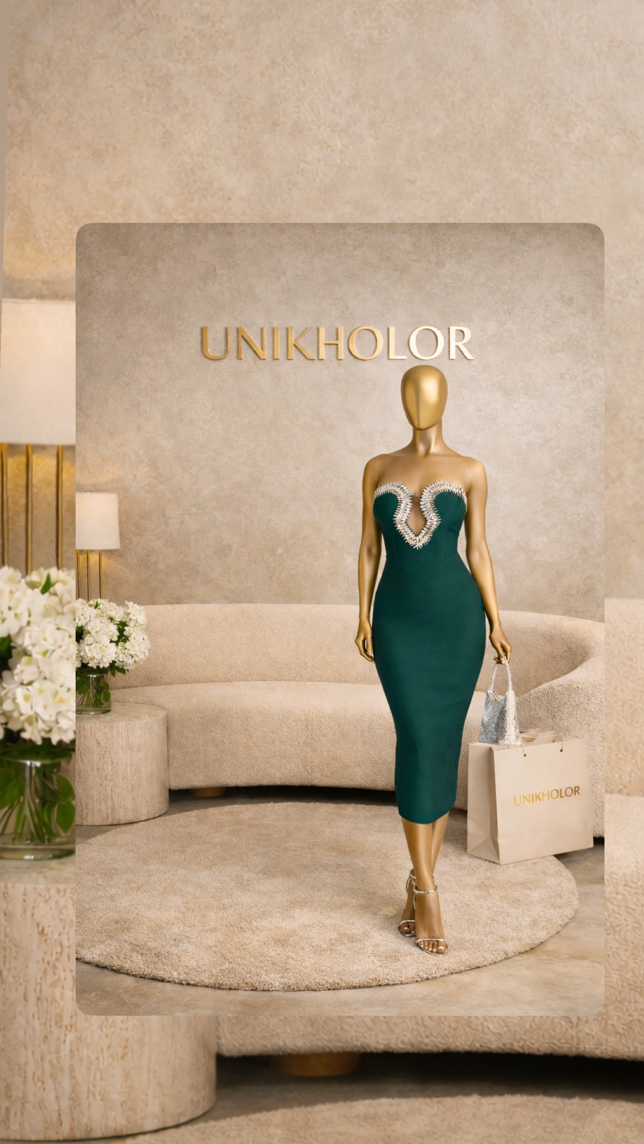Vestido bandage verde con brillantes el busto cb