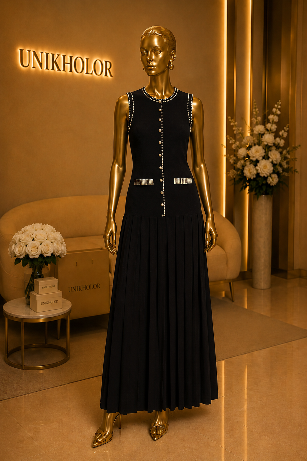Vestido negro con perlas la ros