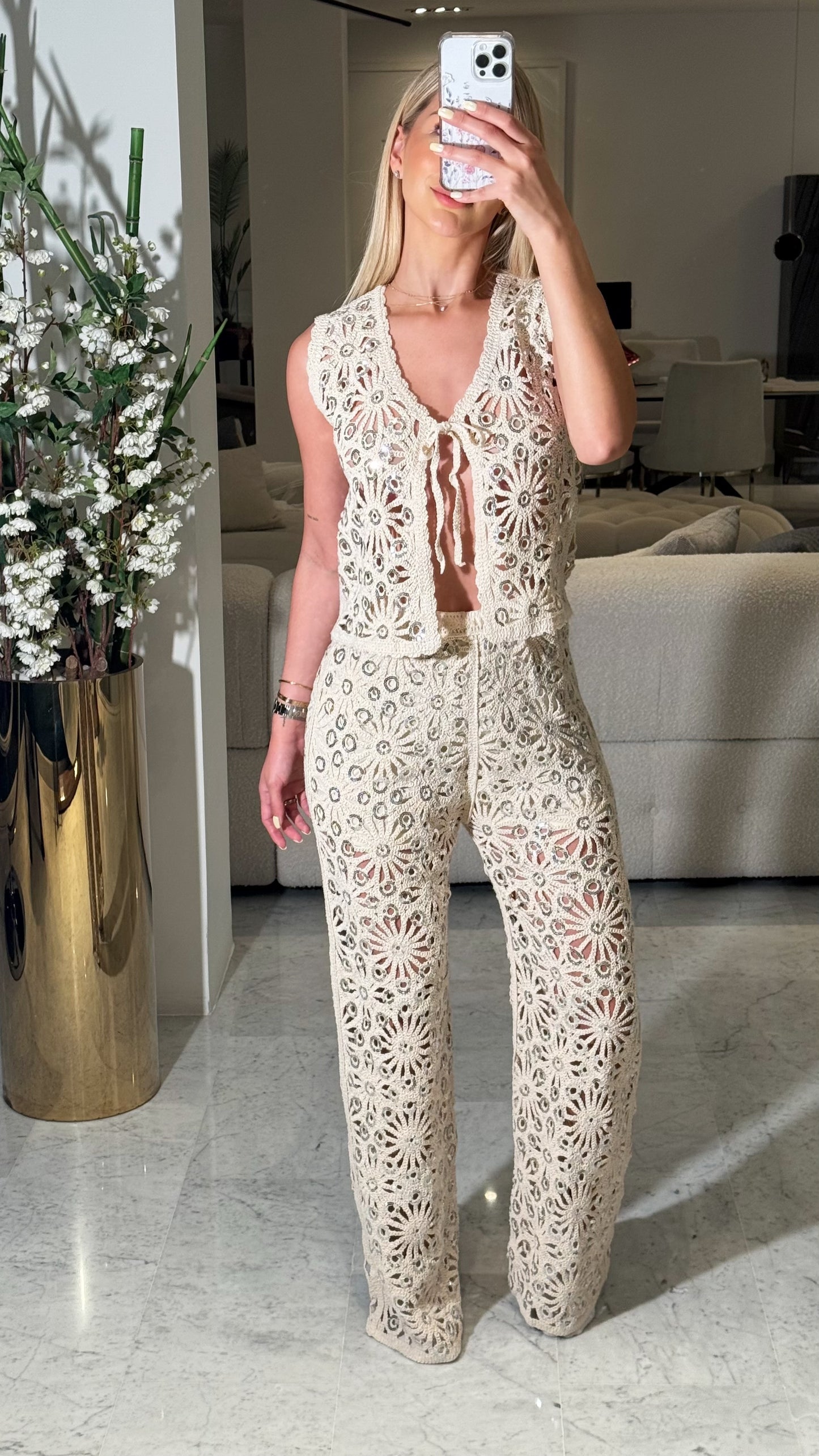 Set de vest y pant tejido con lentejuelas Galita