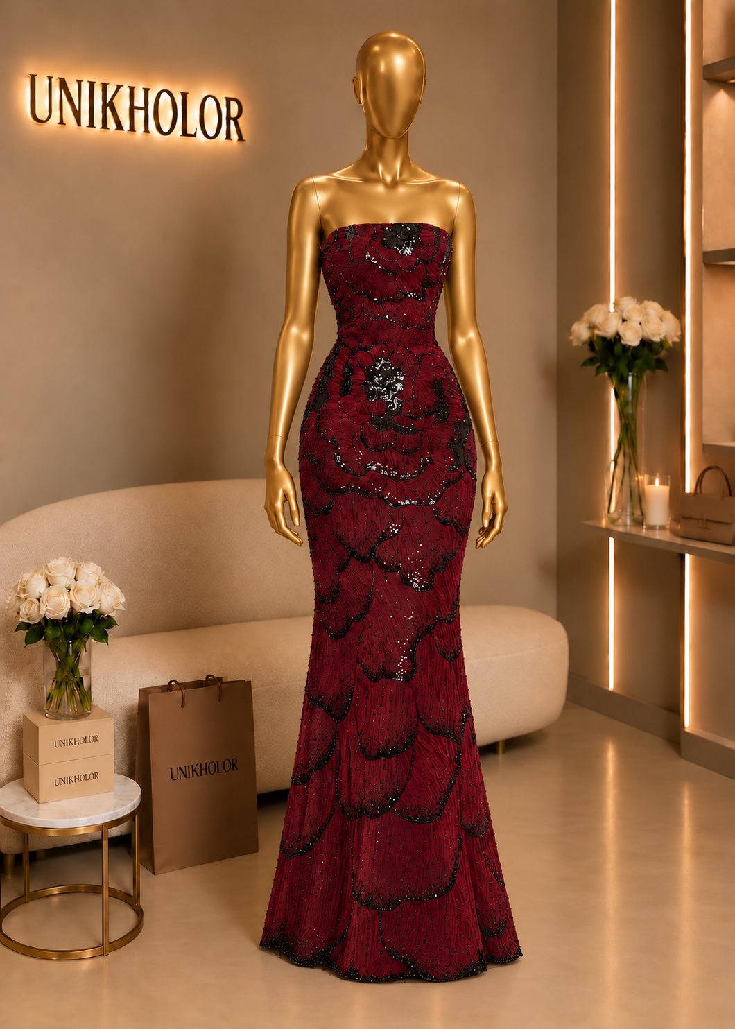 Vestido vino con detalles negros 1S