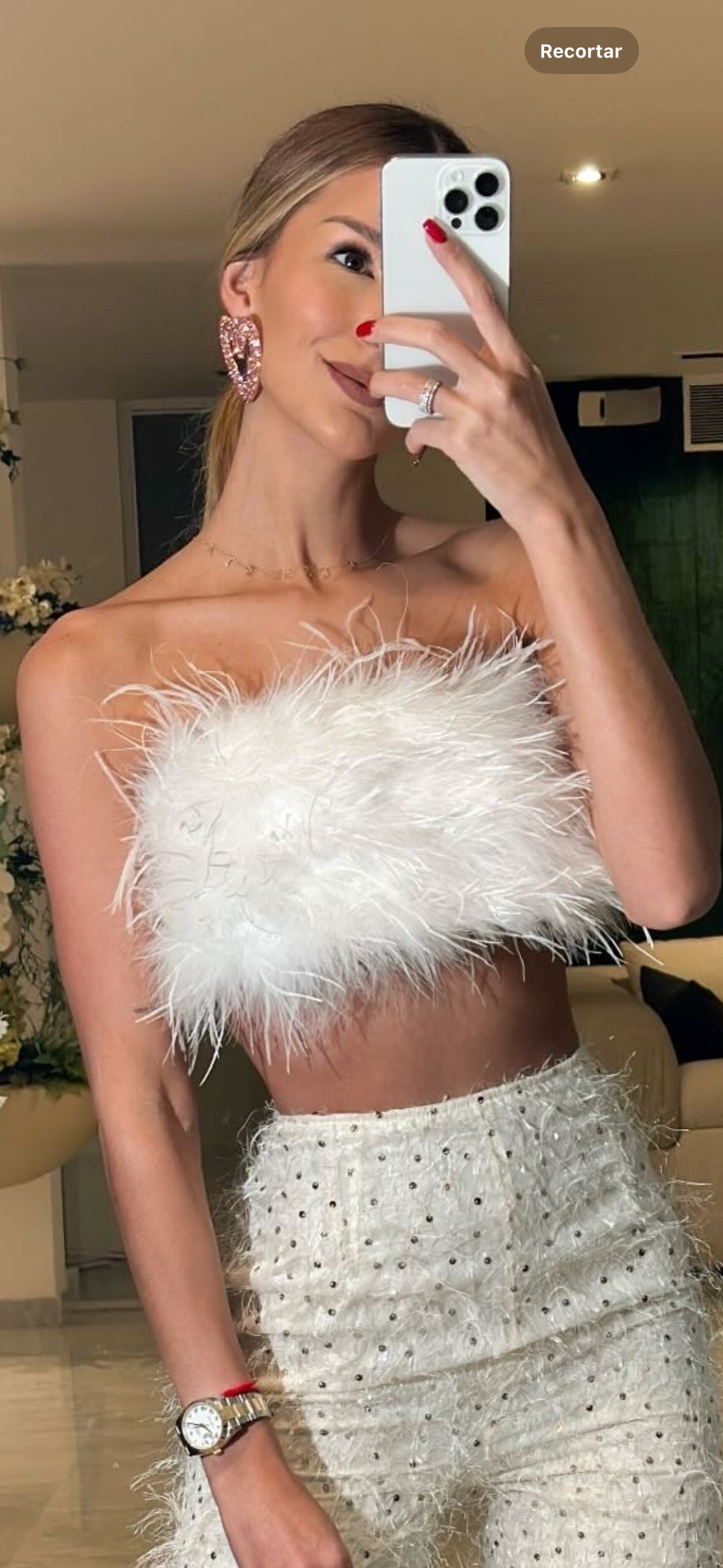 Top de plumas blanco
