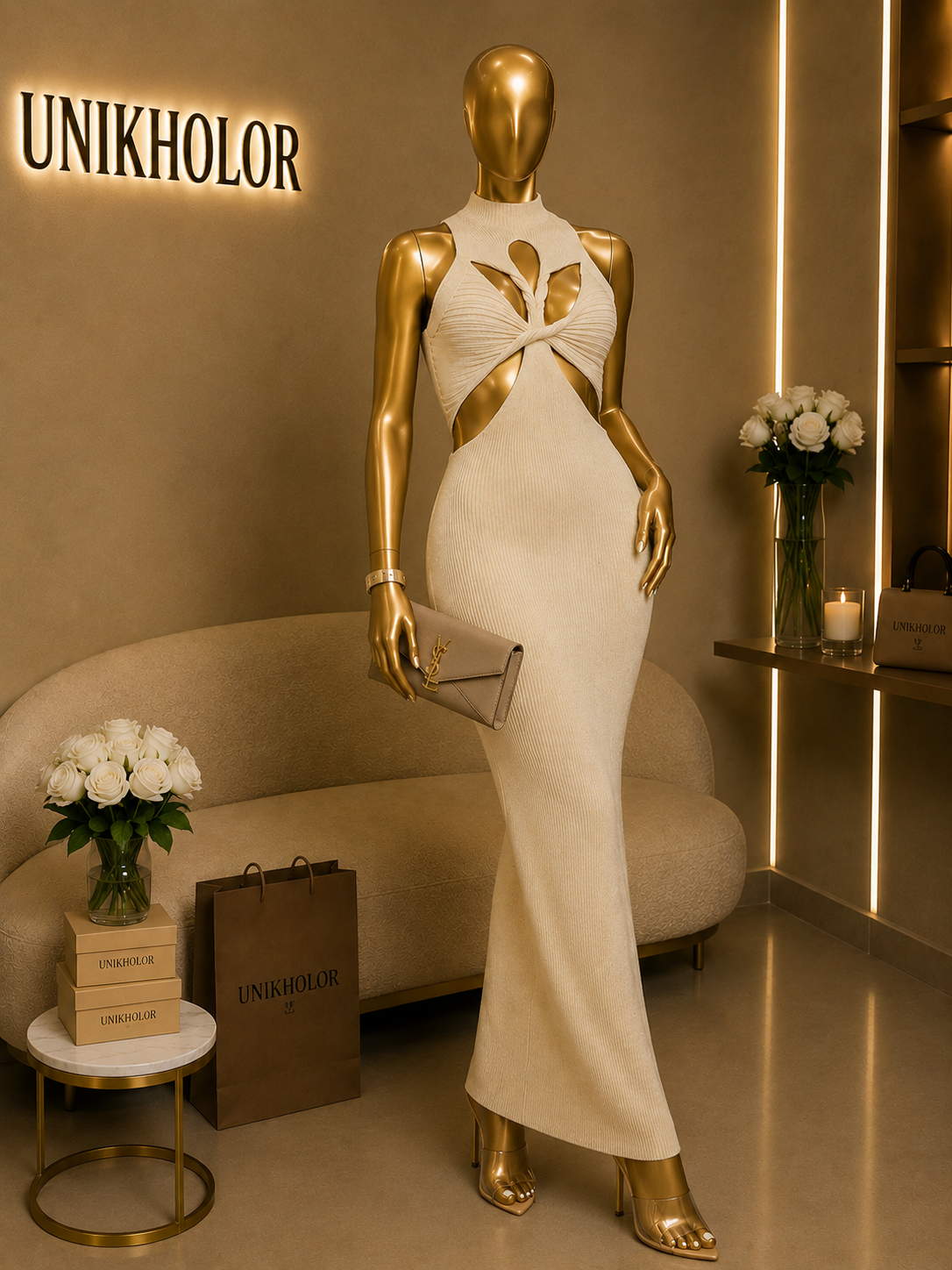 Vestido beige acanalado cb