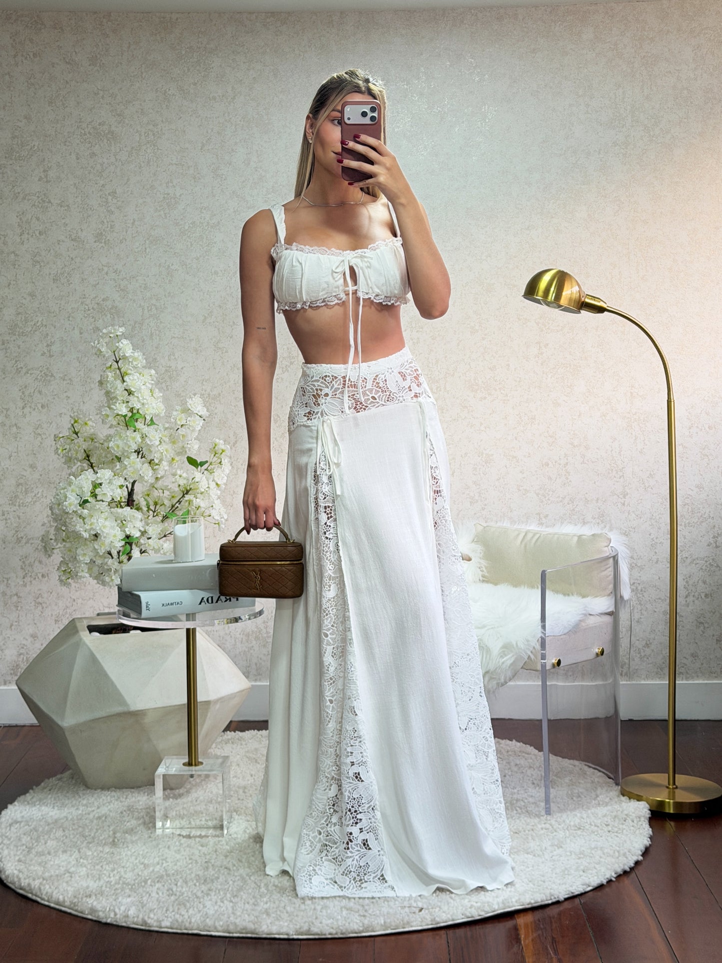 Set blanco de falda y top blithe