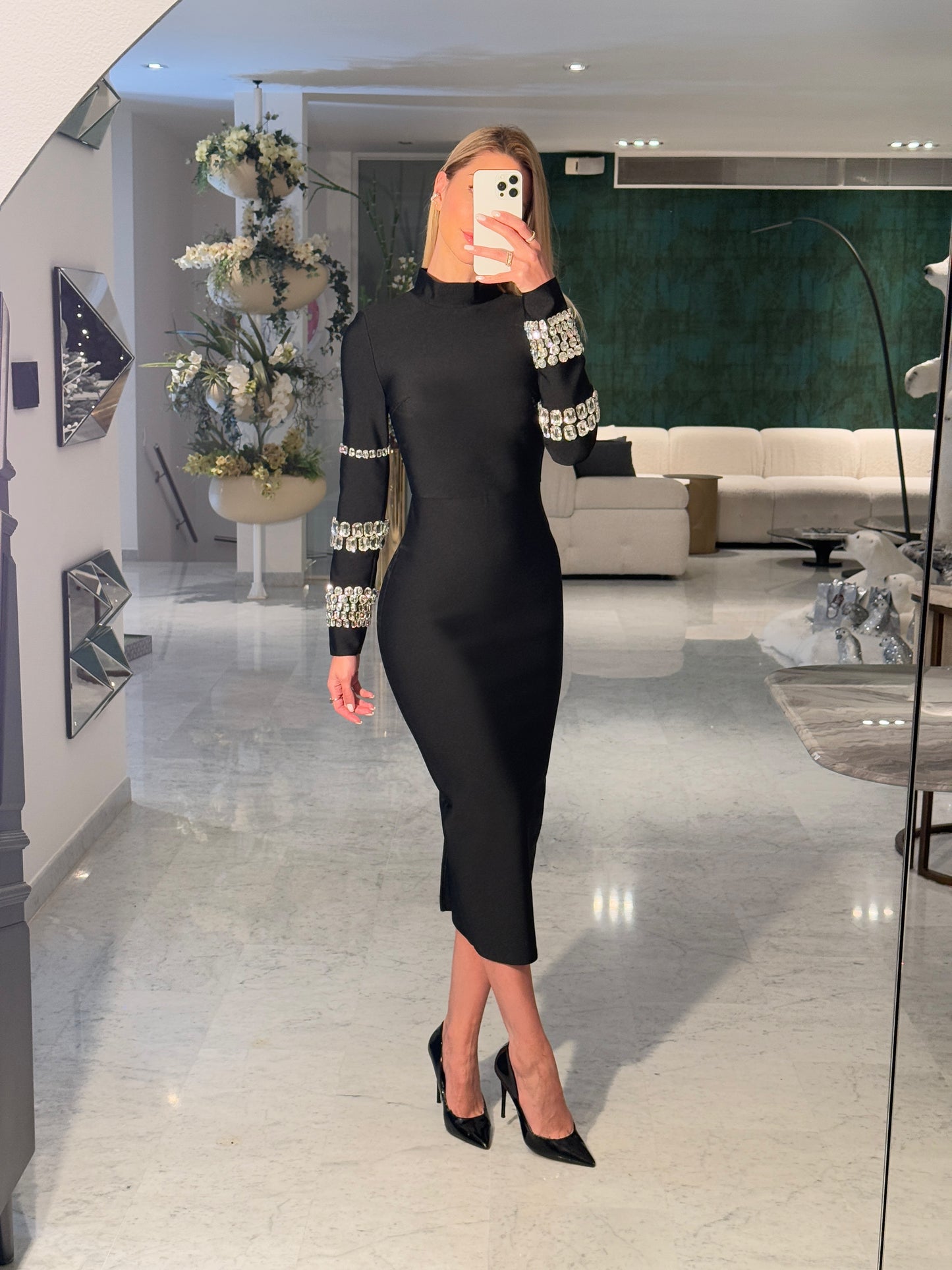 Vestido largo negro con brillantes bandage cb 1S 165$