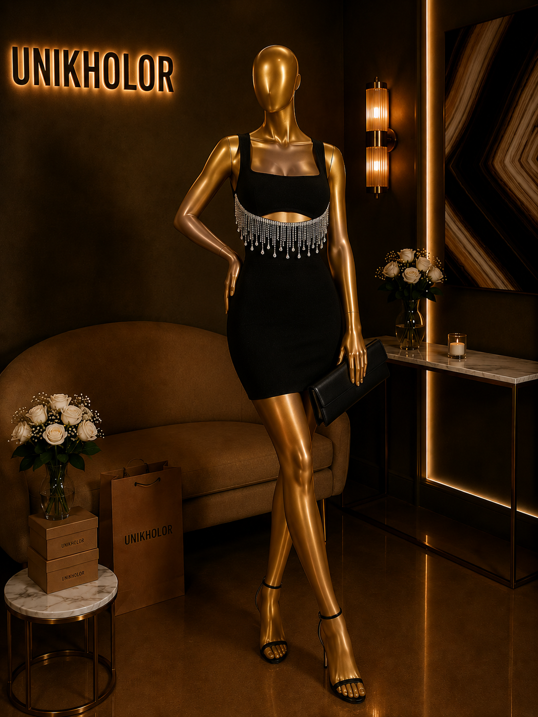 Vestido bandage negro con brillantes cb