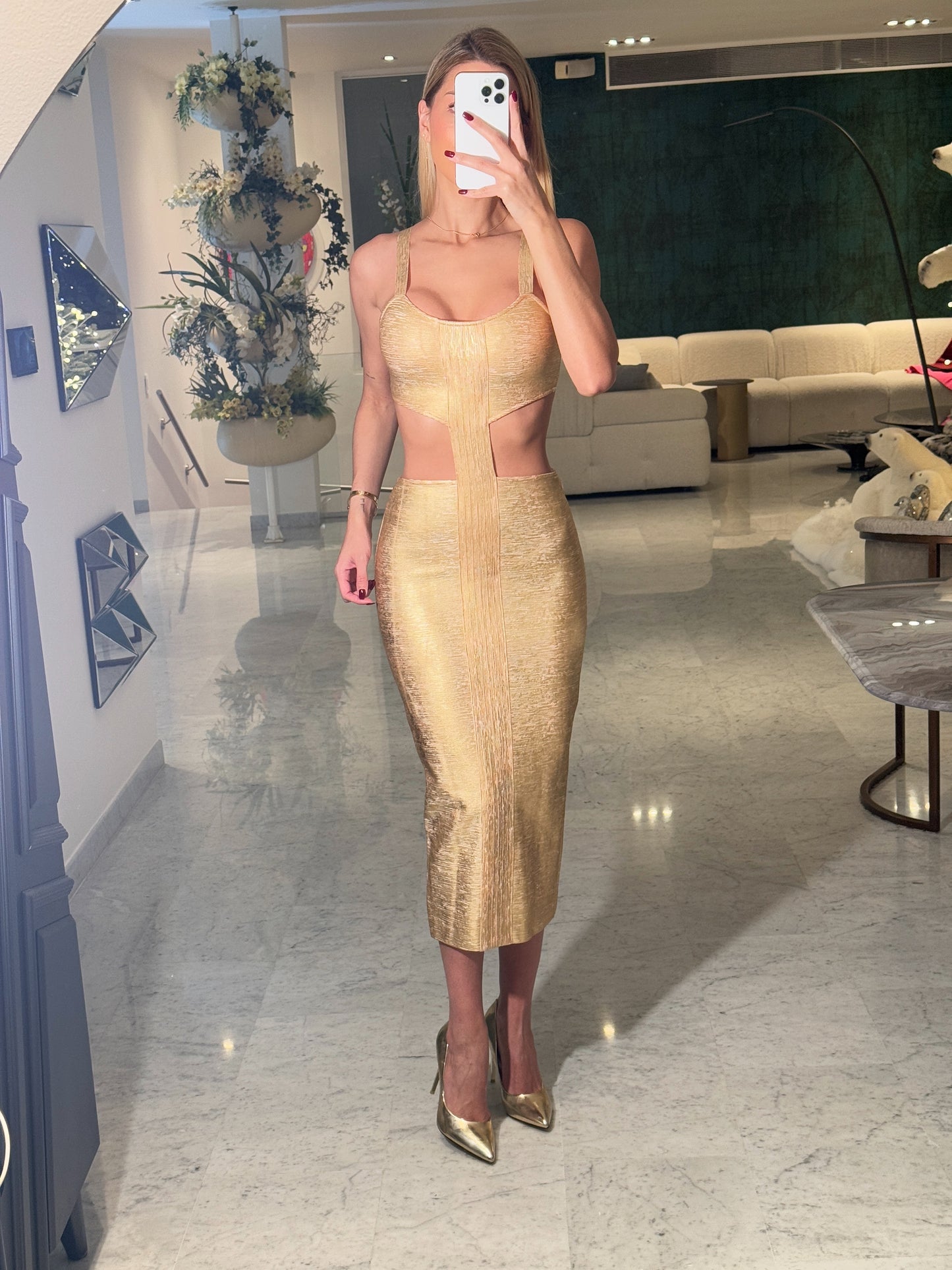 Vestido bandage dorado