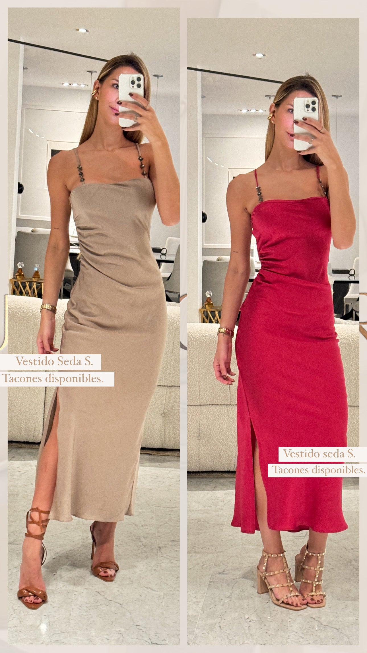 Vestido largo fucsia y nude con brillante S