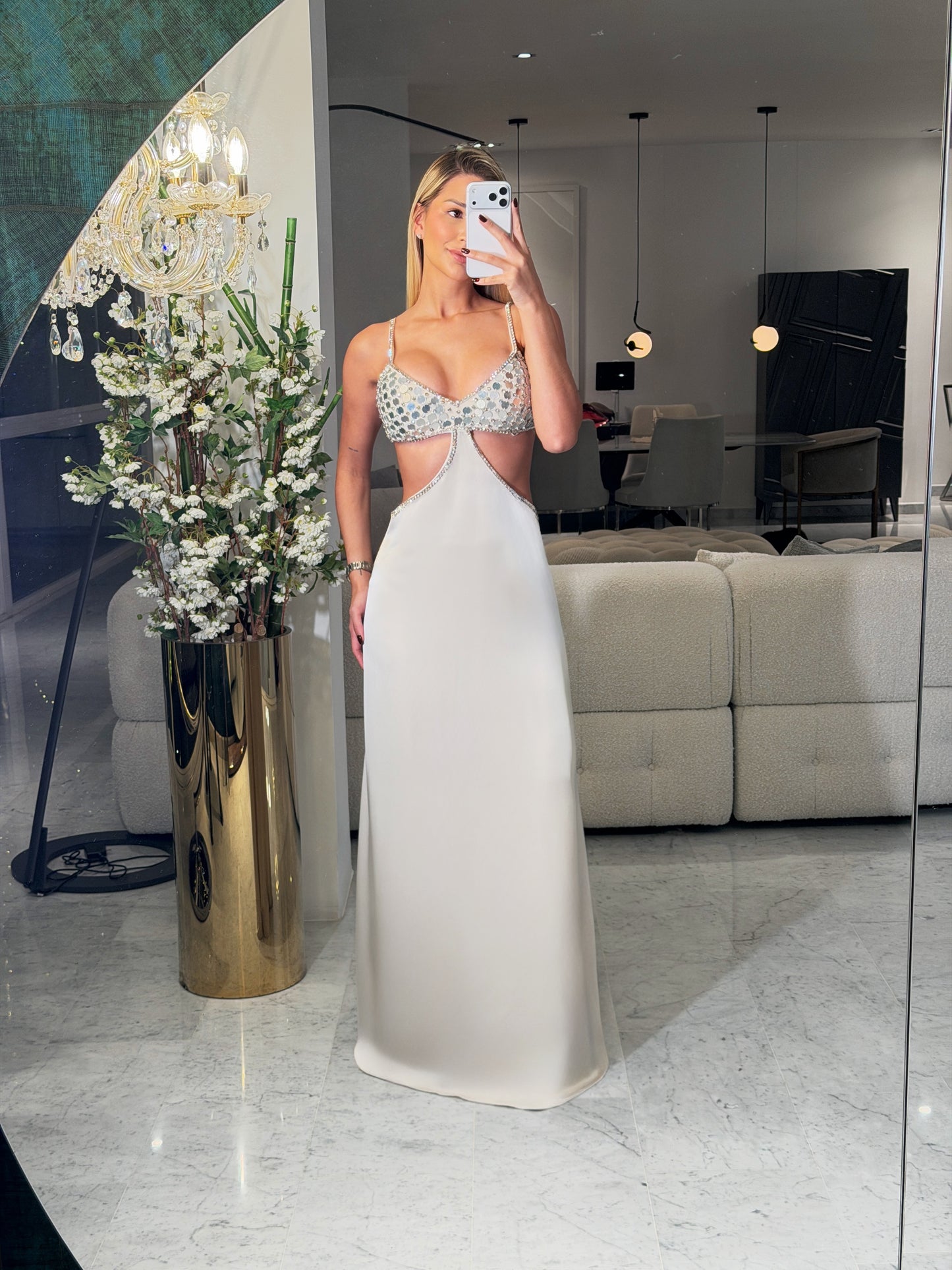 Vestido champagne de seda blithe