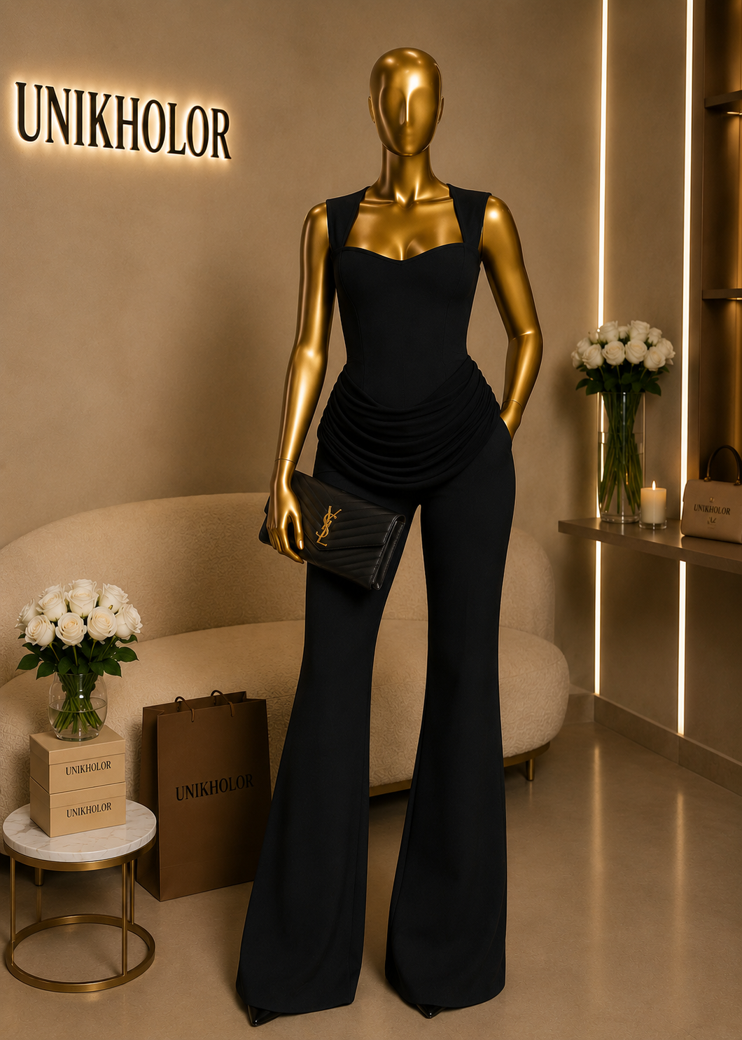 Jumpsuit bandage negro bota campana cb