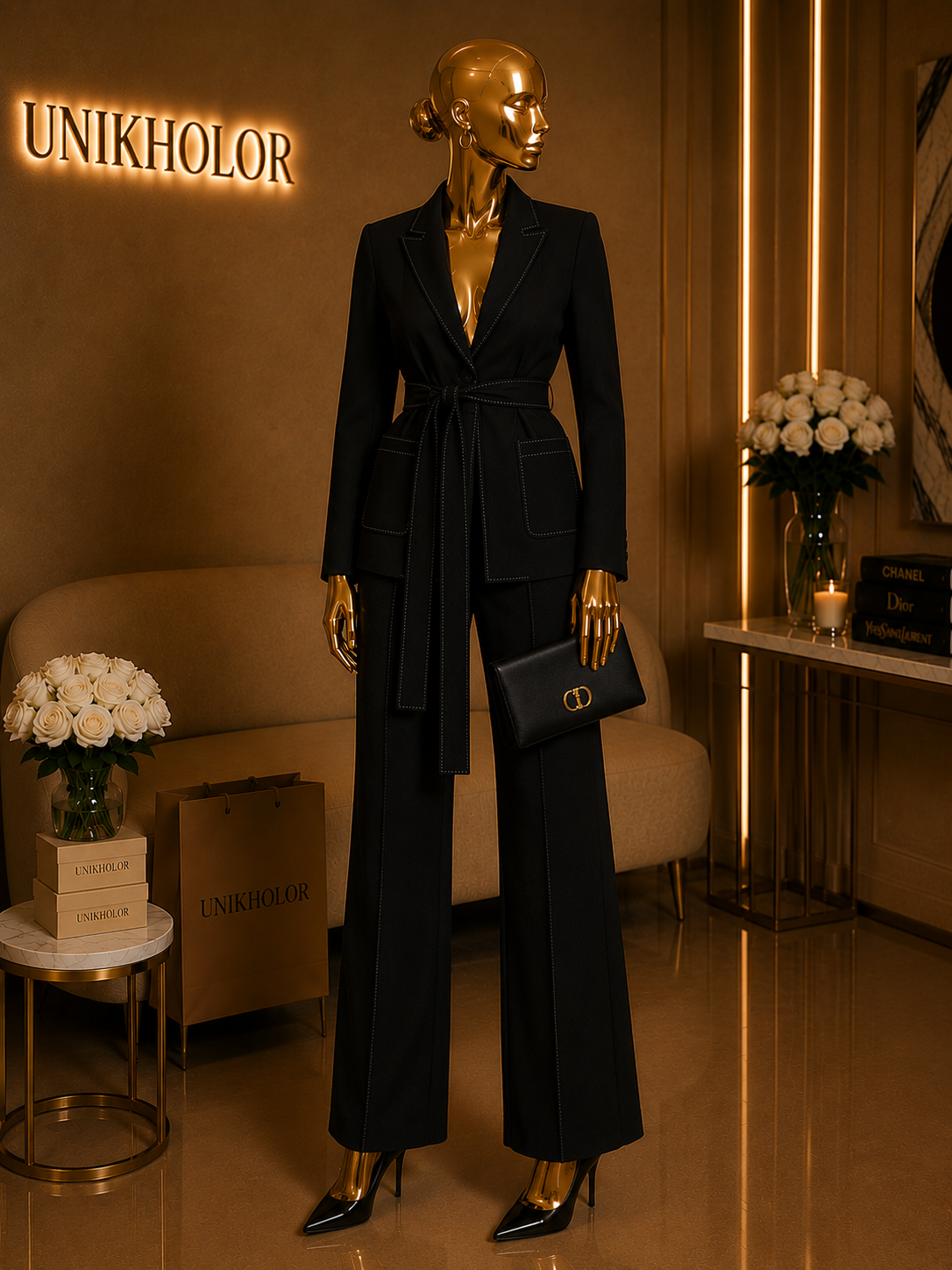 Set negro de Blazer y pantalón con costura blanca cb