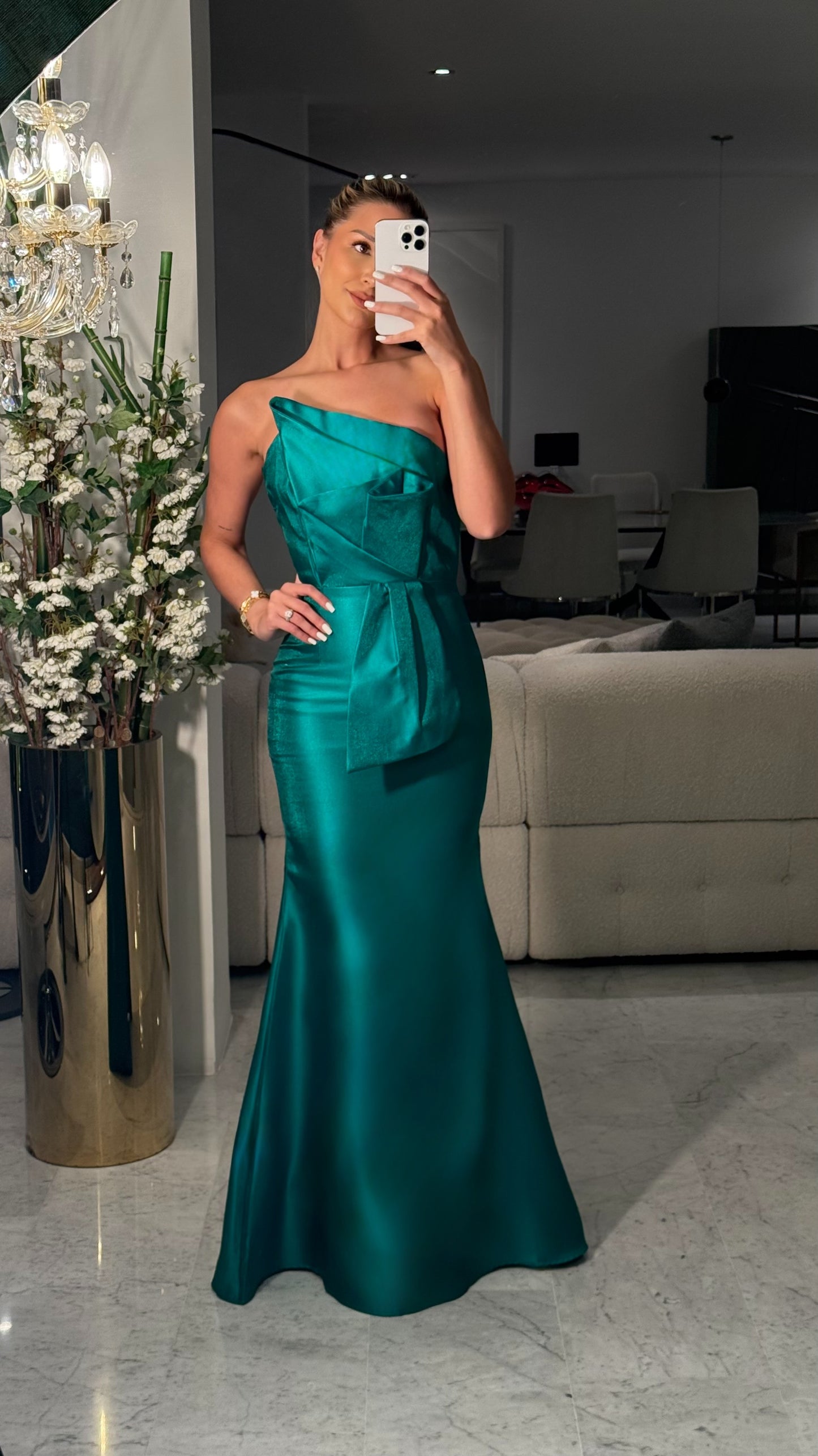 Vestido largo verde strapless cb 1xs
