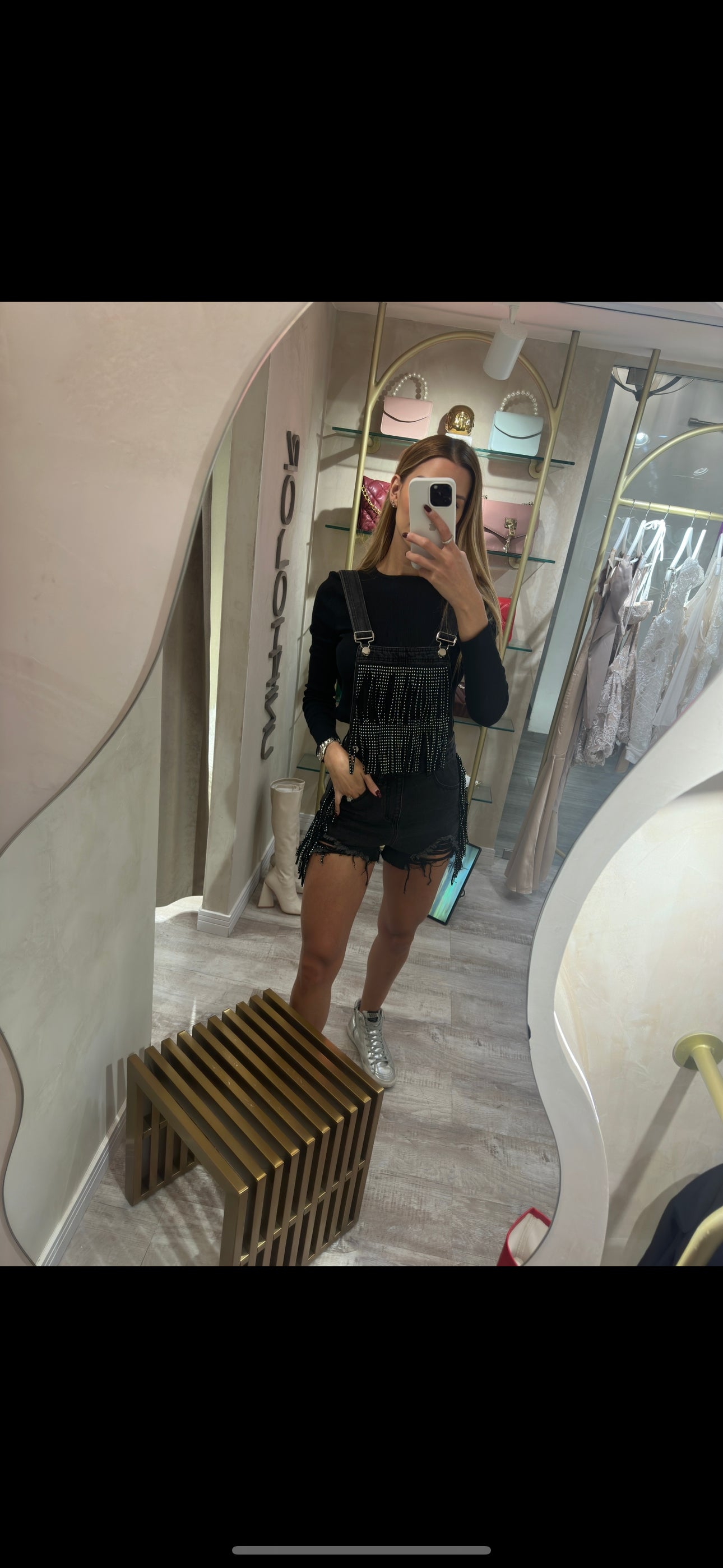 Overall Braga denim negra flecos