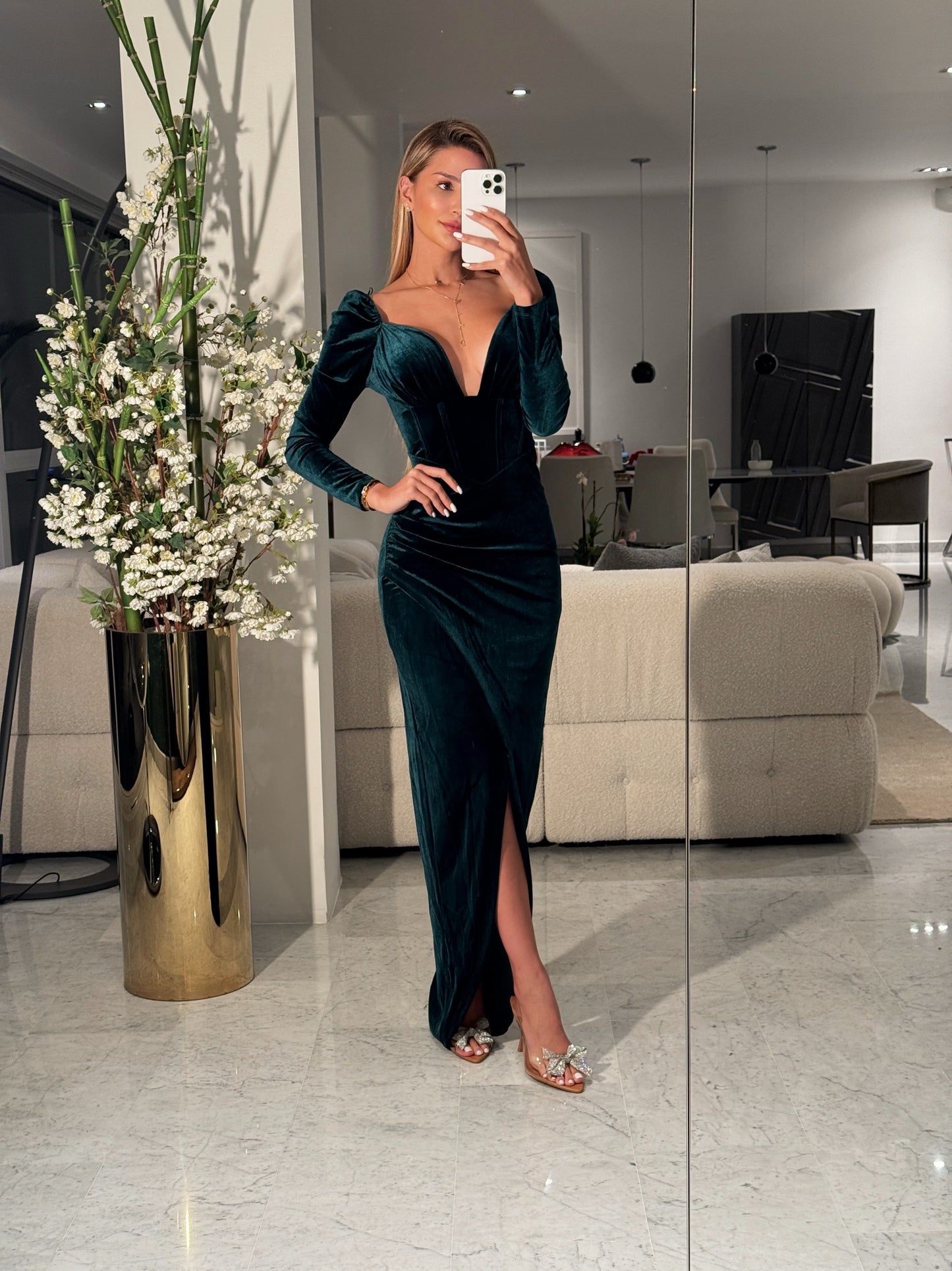 Vestido largo terciopelo verde cb