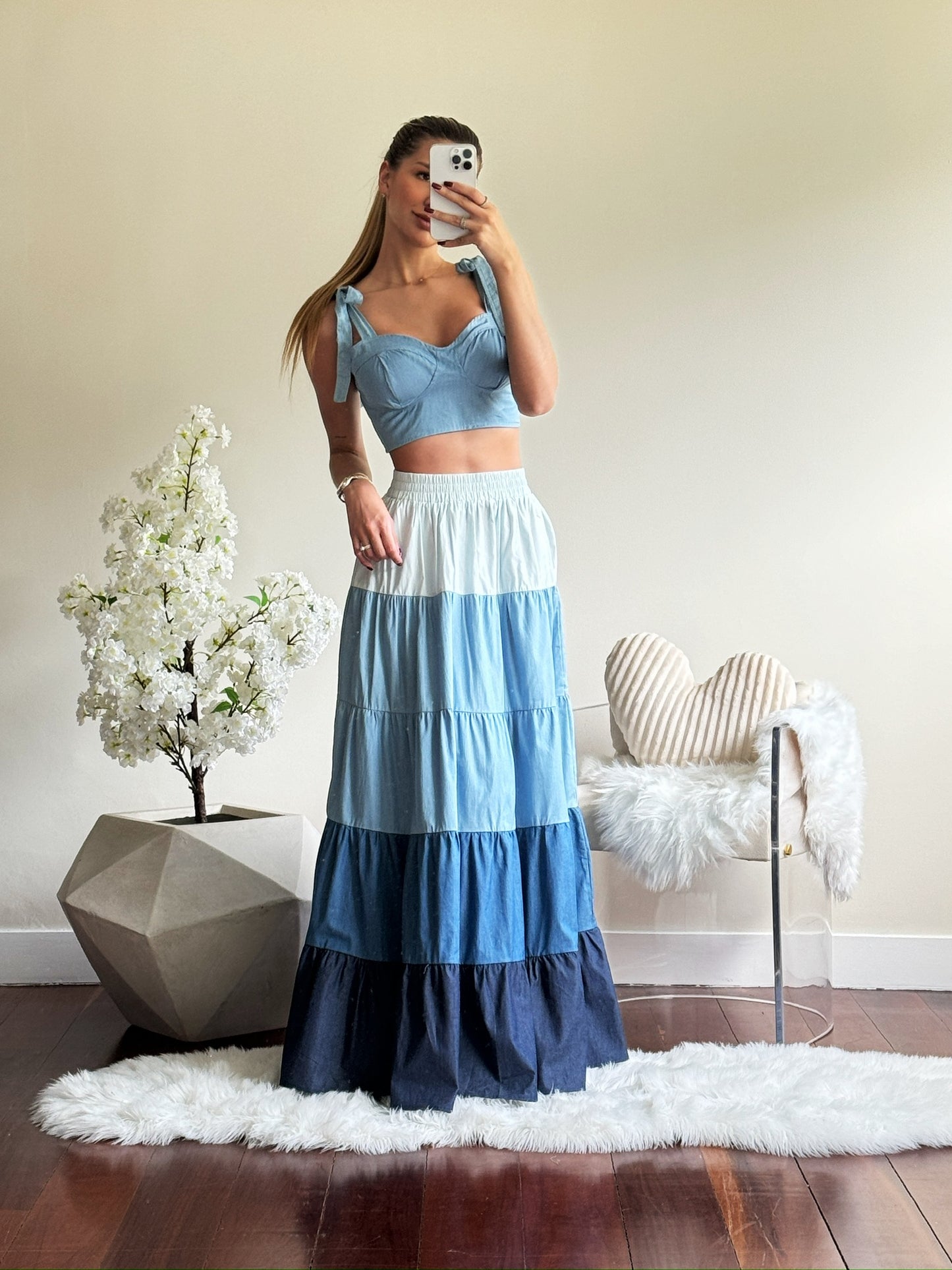 Set de top y maxi falda de jeans