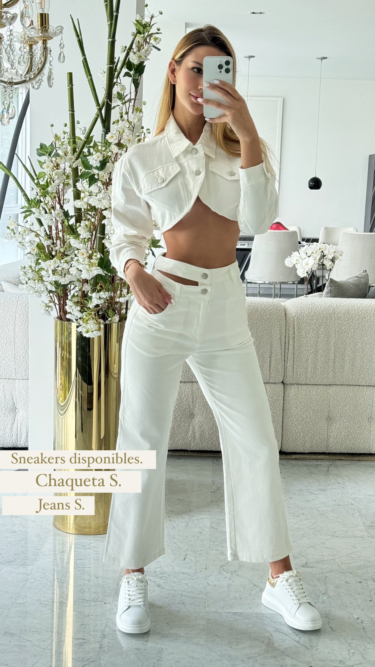 Pantalón de jeans blanco con pretina