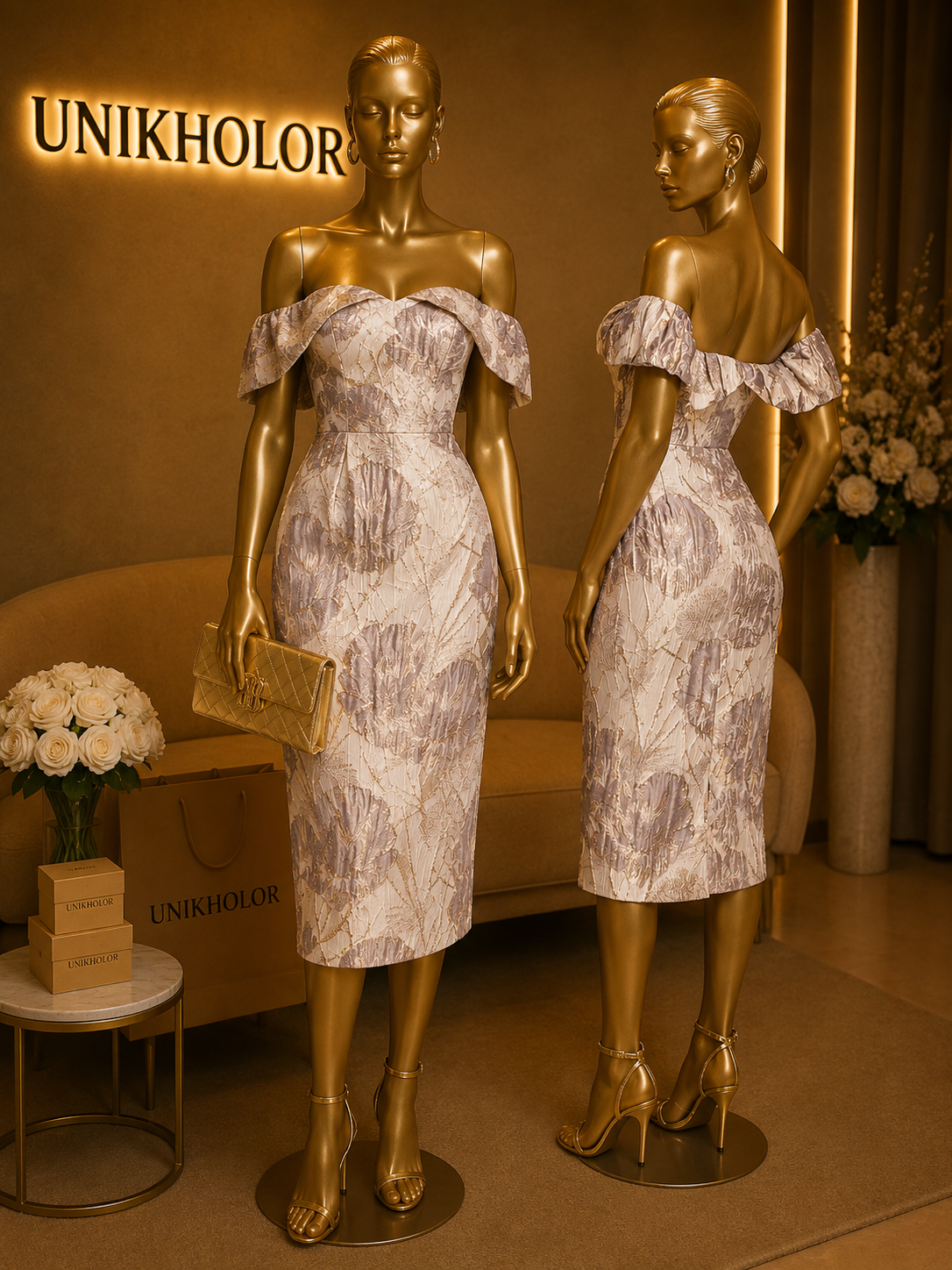 Vestido champagne midi cb