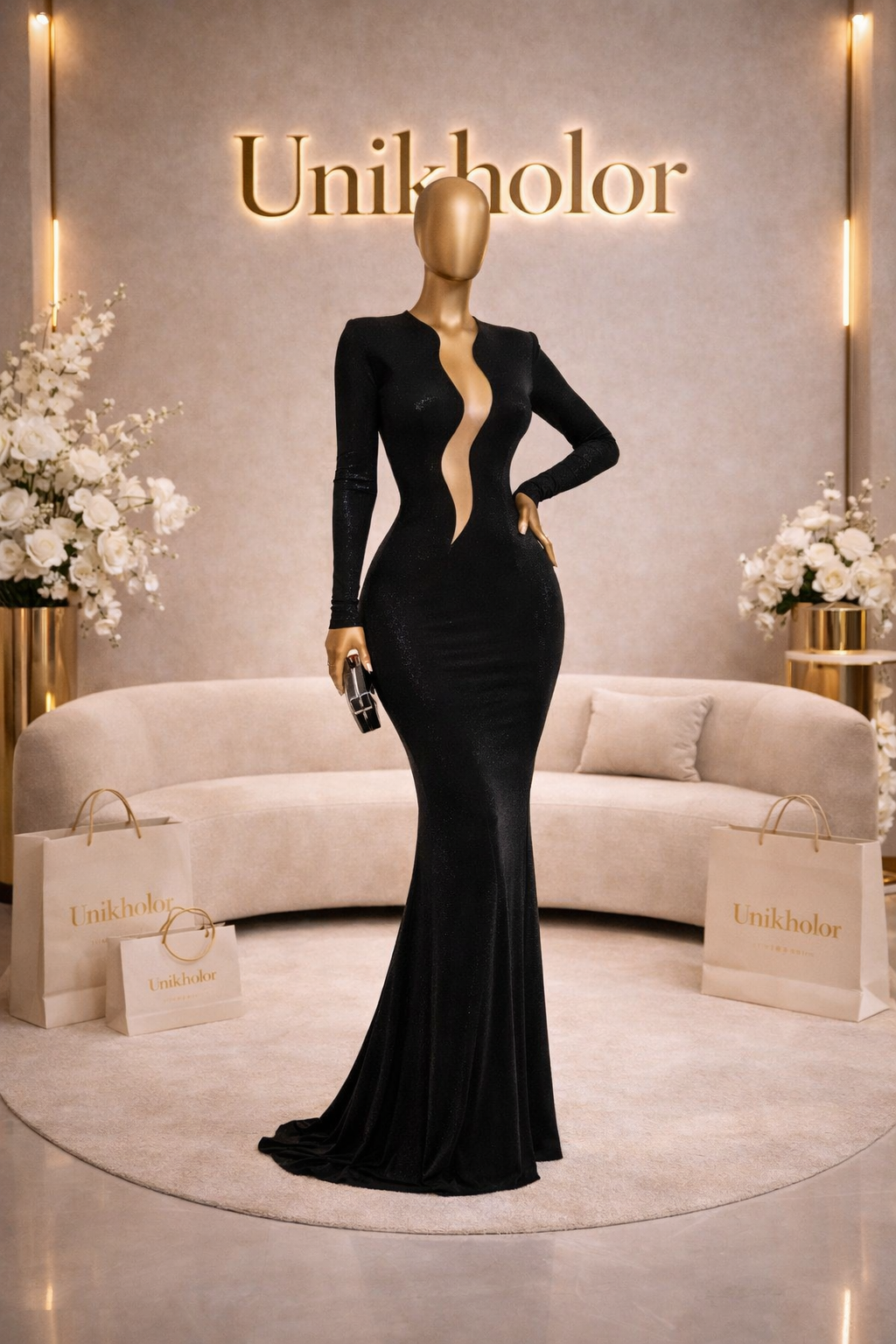 Vestido negro mangalarga con transparencia cb