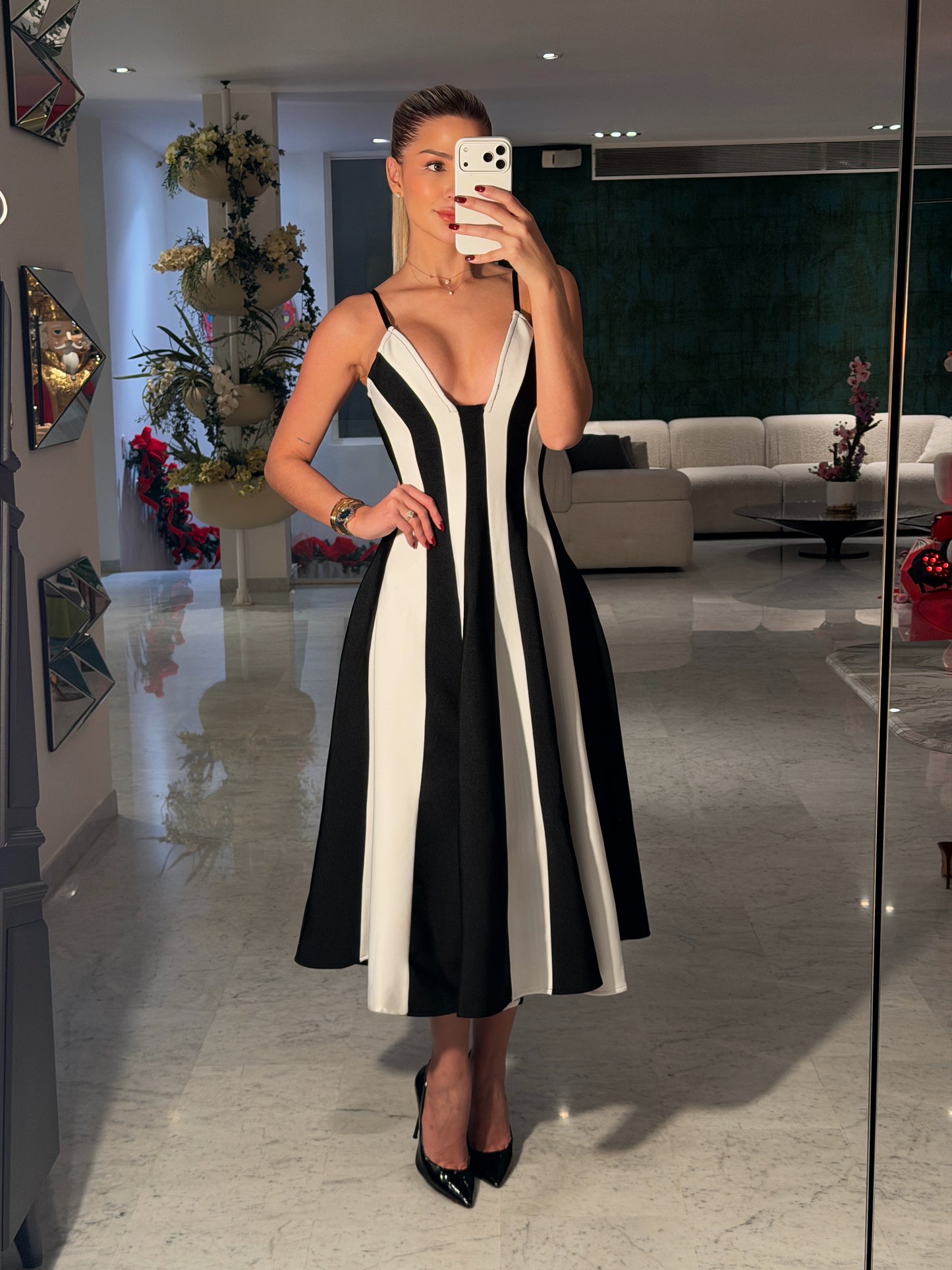 Vestido bandage blanco y negro princesa cb $175