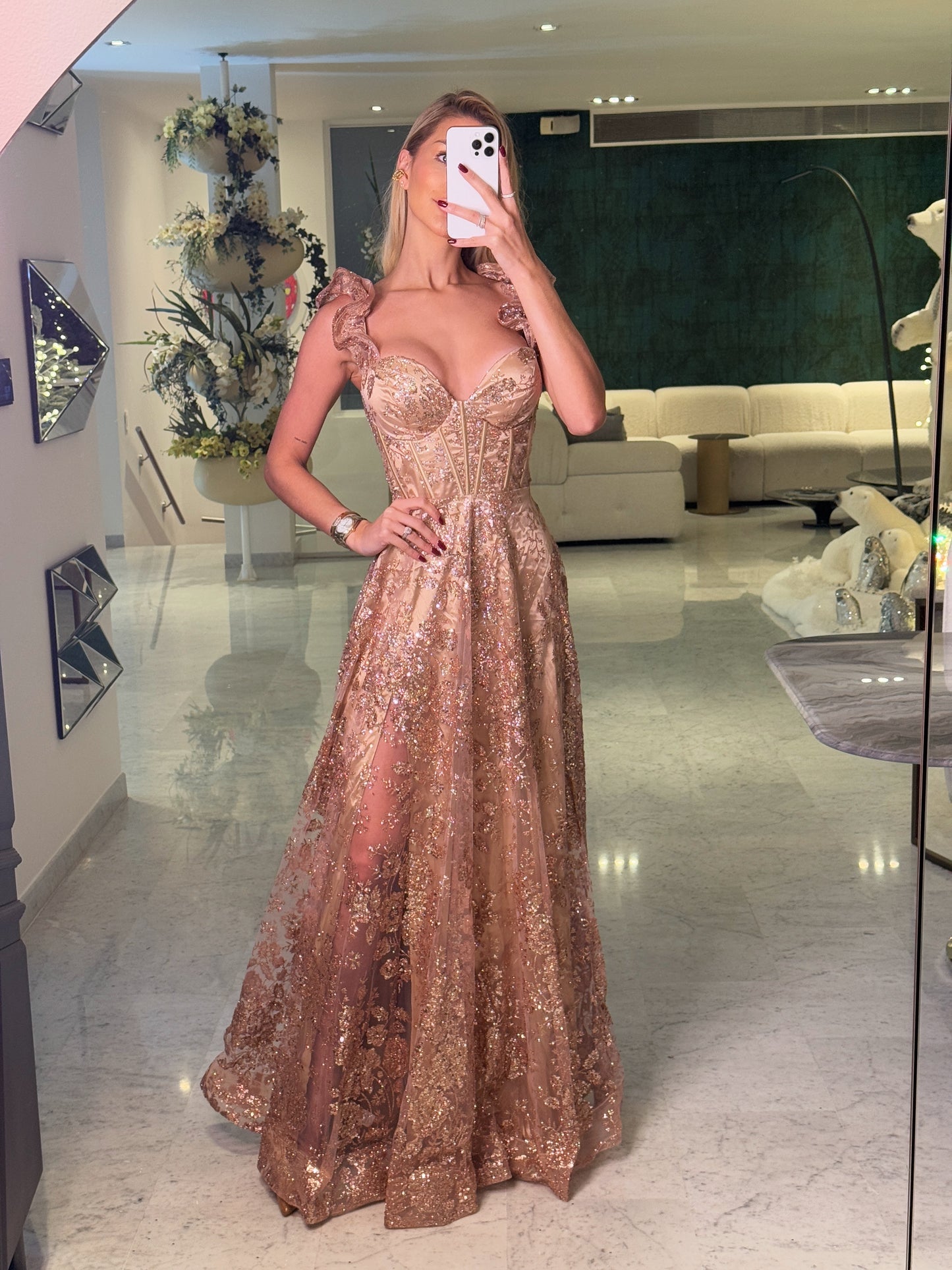 Maxi vestido dorado maniju