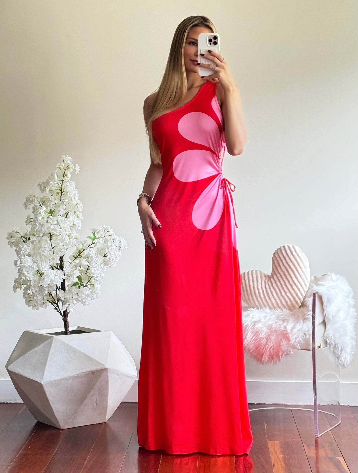 Maxi vestido rojo con morado