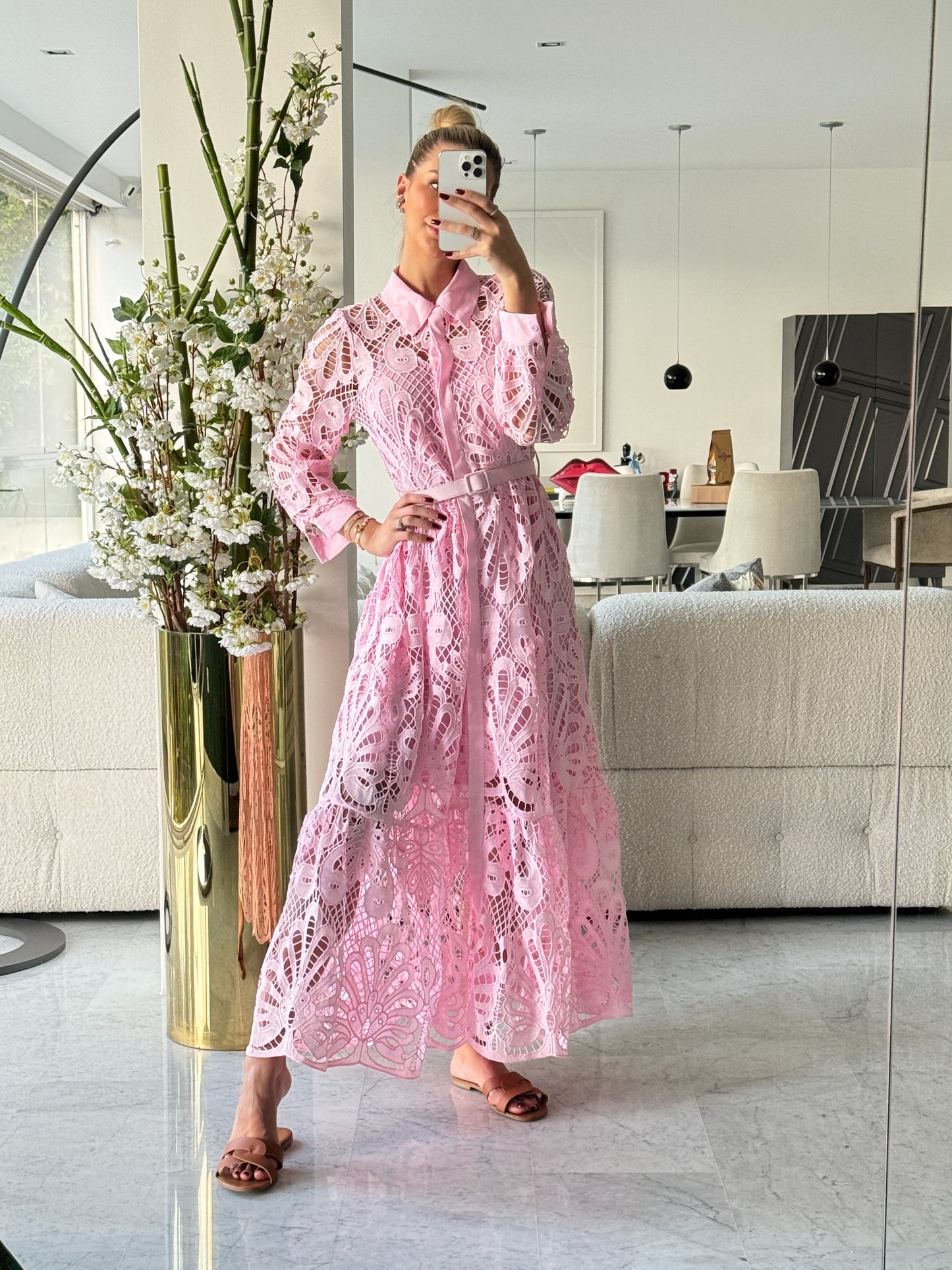 Vestido tejido rosado con correa