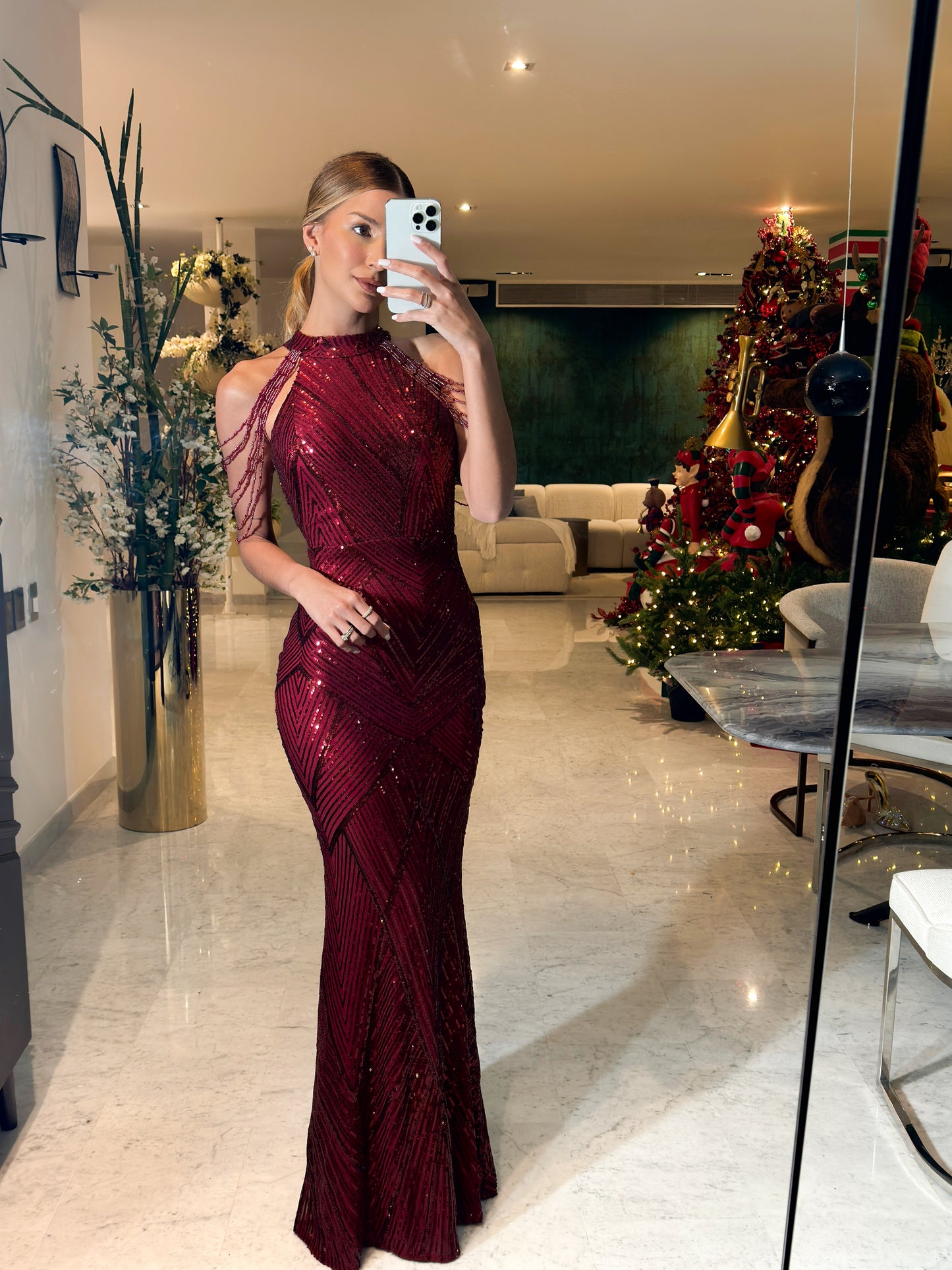 Vestido largo lentejuelas vino