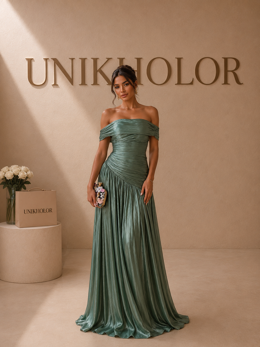 Vestido verde drapeado cb
