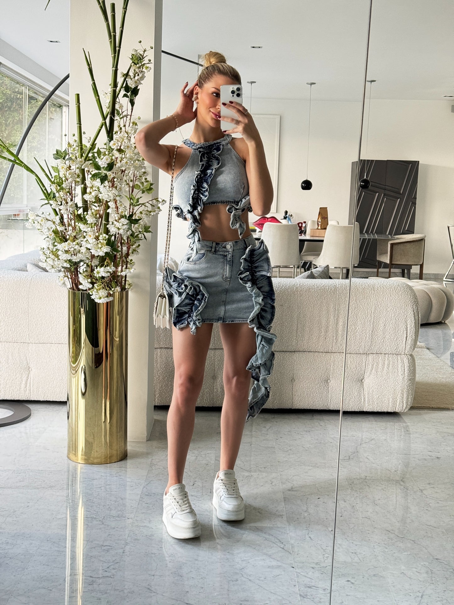 Set de top y falda de jeans Cherie.