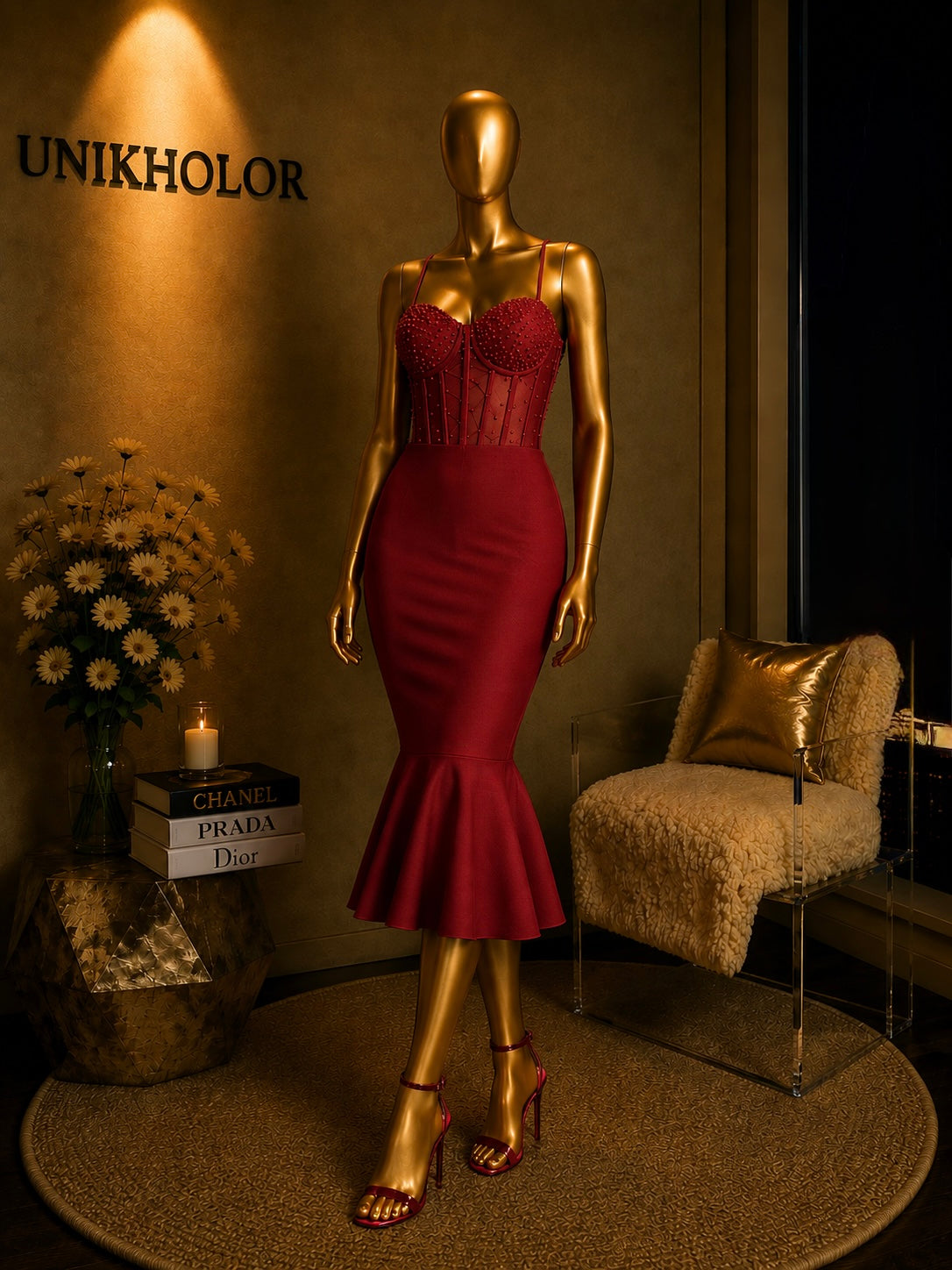 Vestido bandage rojo con perlas cb