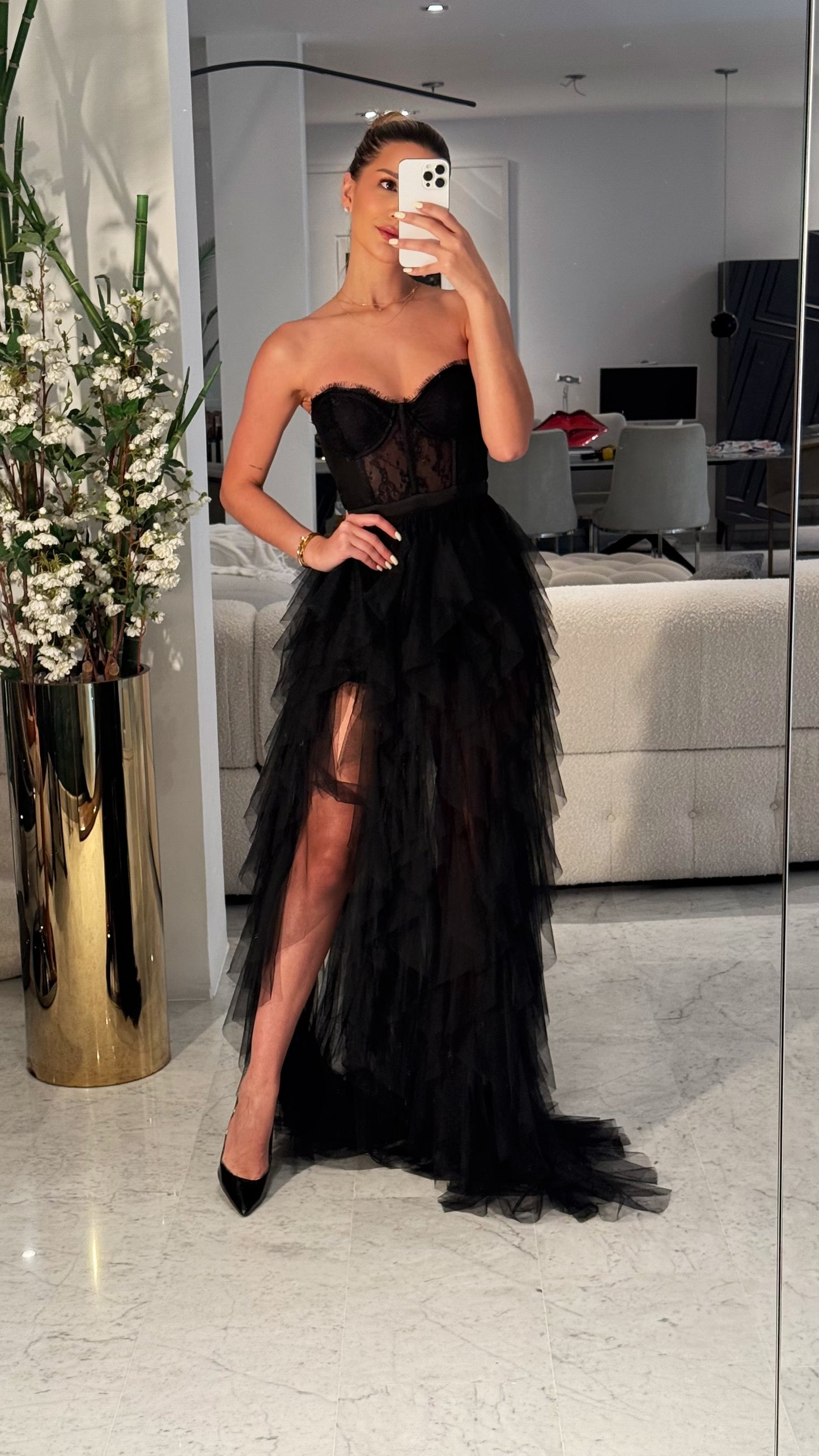 Vestido negro de tull y transparencia cb 1 S