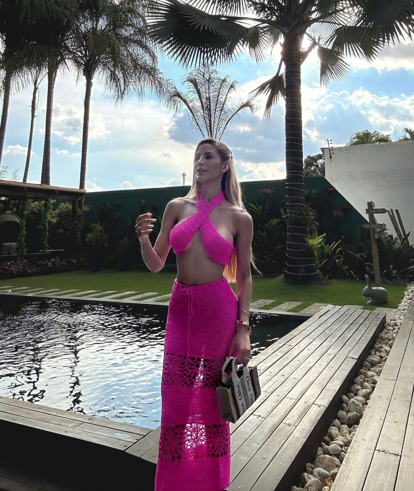 Set tejido fucsia