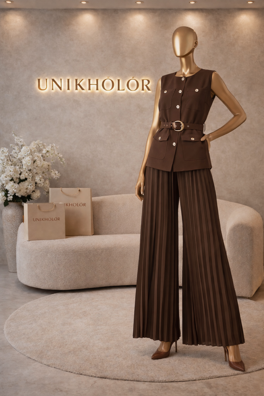 Set marron de Vest y pant plisado cb 1/1 $120