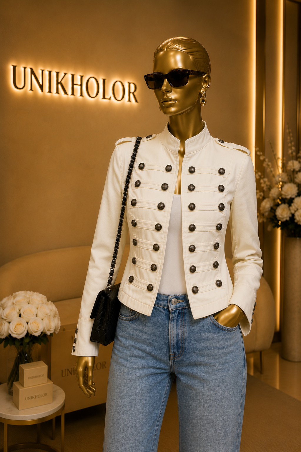 Chaqueta blanca de jeans con botones peekskill