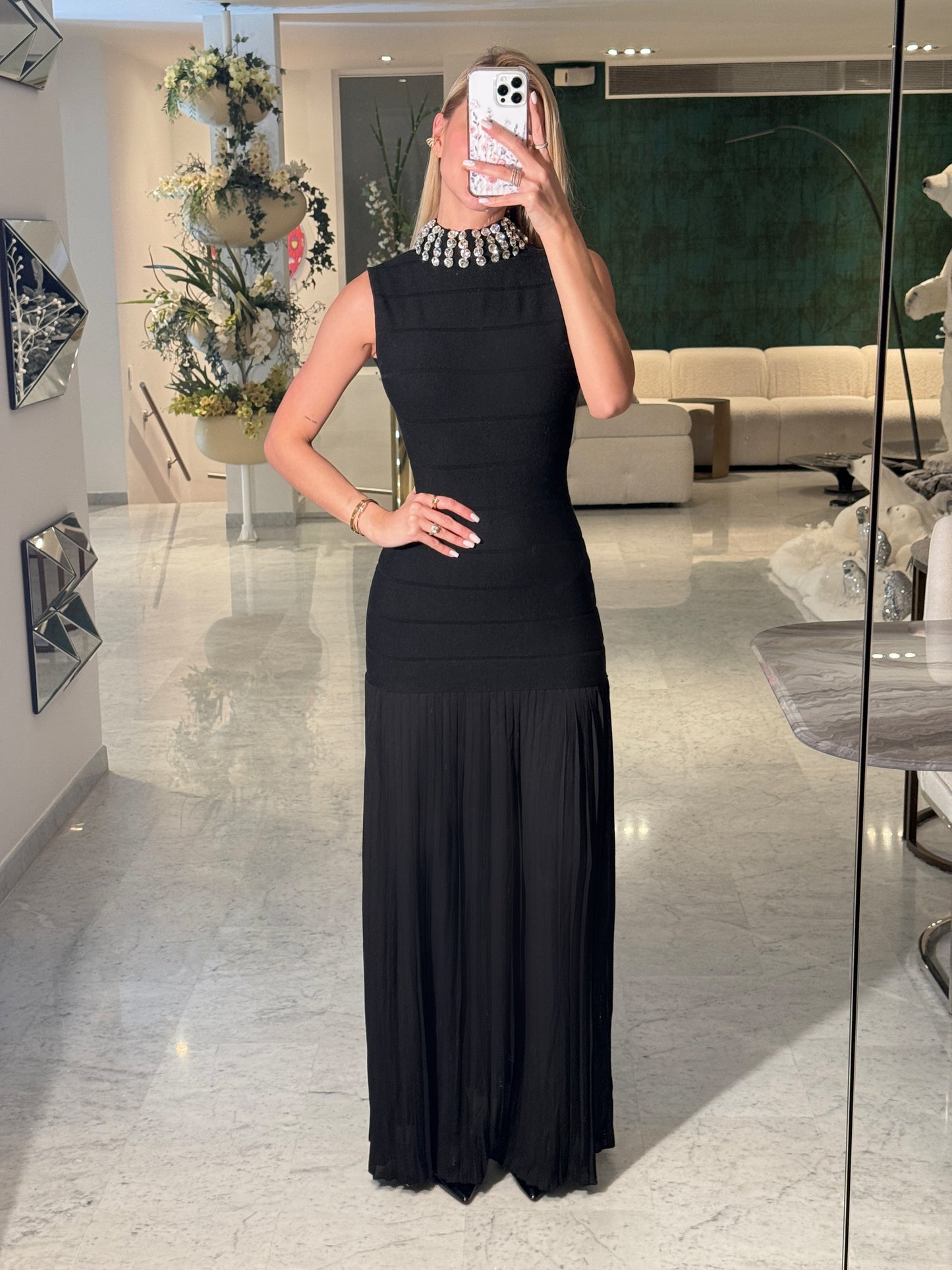 Vestido largo bandage beige y negro blithe
