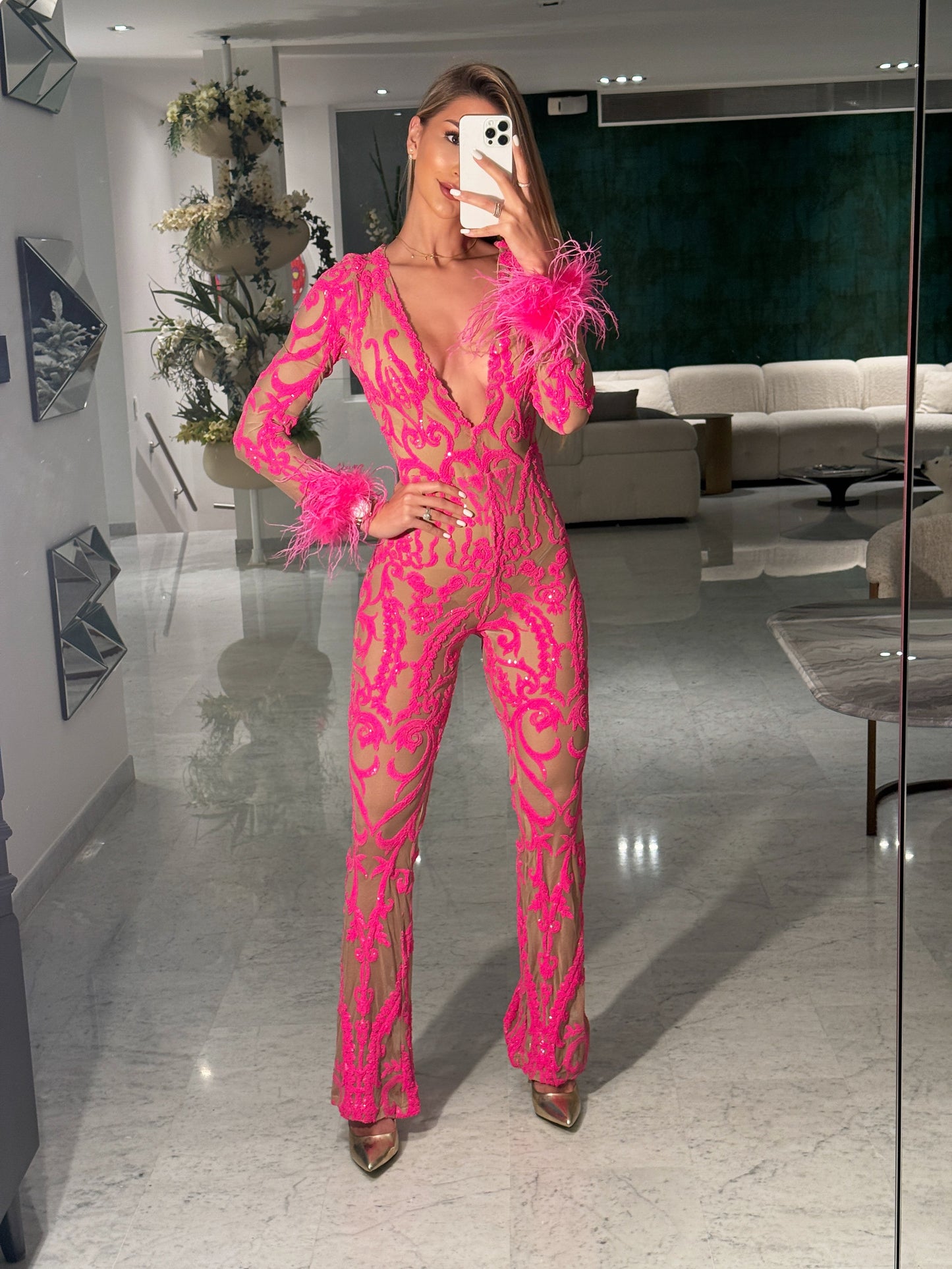 Jumpsuit fucsia con transparencia cb talla S