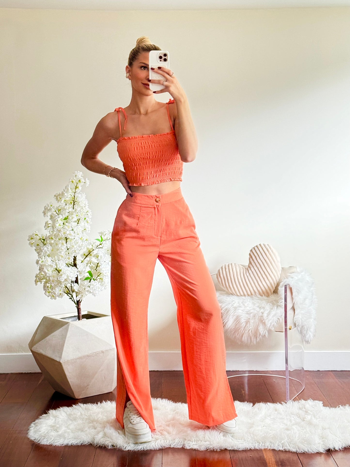 Set naranja de top arrichado y pant