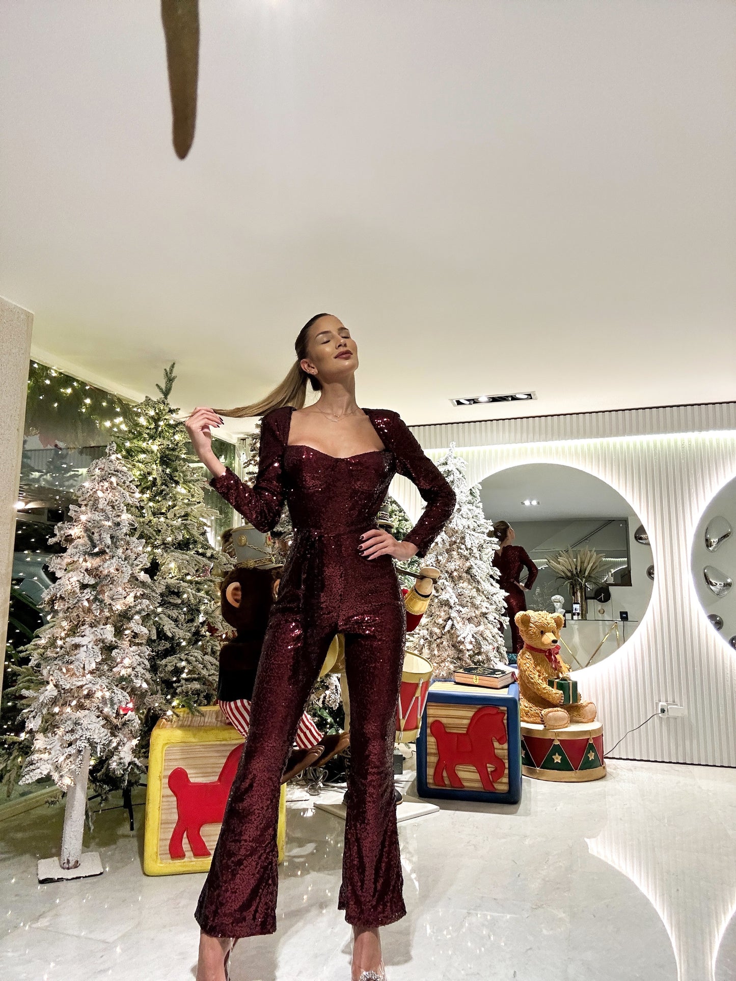 Jumpsuit vino lentejuelas cinturon